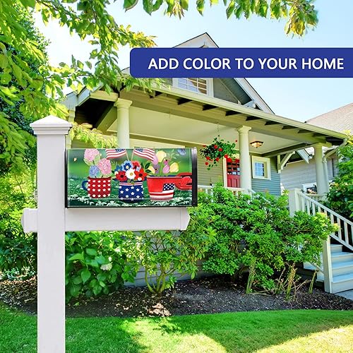 Miniatura 2 de Hermosas fundas florales de verano para buzón  Funda para buzón de bandera estadounidense, hermosas flores, patrones verdes frescos, decoración