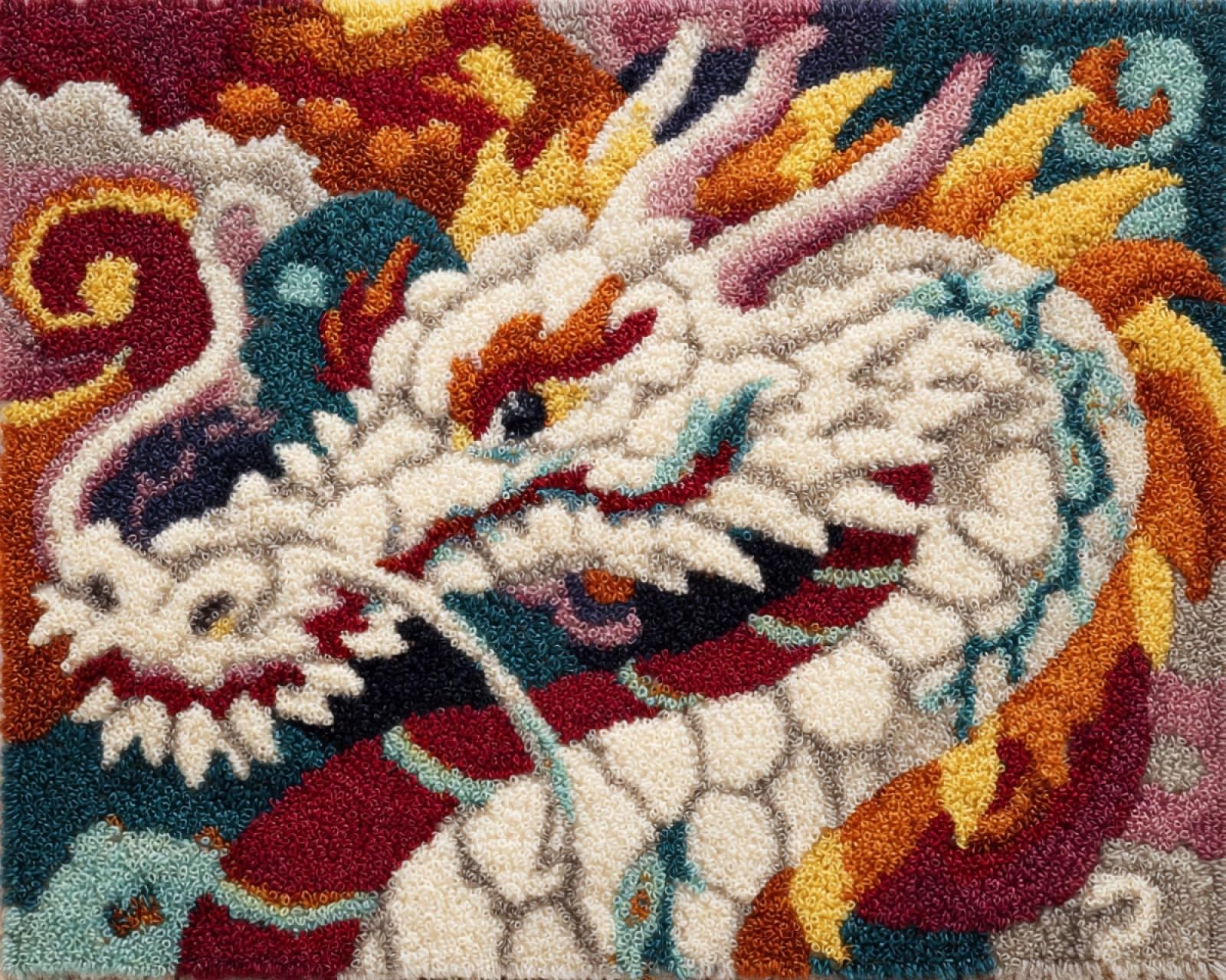 Wallphantom 003 Latch Hook Rug Kits,Animal White Dragon,Diy Crochet Rug Making Kit For Adults Kids,3D Cross Stitch Carpet Embroidery Needlework Crocheting For Home Decor,60X90cm