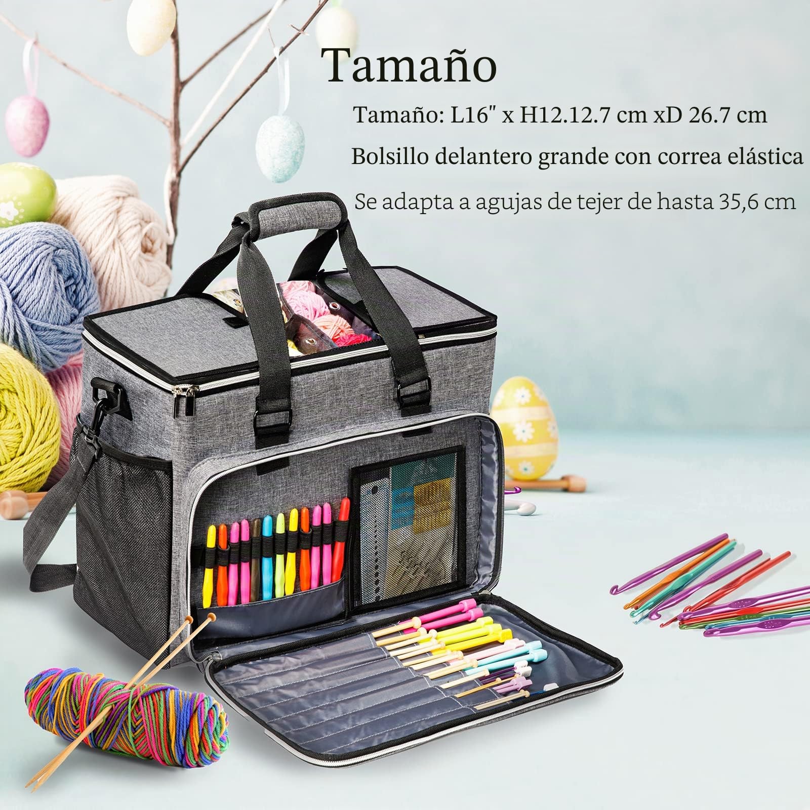 Bolsa de Tejer, Organizador de Almacenamiento de Hilo Grande, Bolsas de Ganchillo y Bolsas, Bolsas de Hilo para Ganchillo, Estuche para Agujas de Tejer, Ganchos de Ganchillo, Accesorios de Tejer,