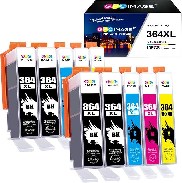 GPC Image Multipack Ink Cartridges Replacement for HP 364XL 364 Compatible with 5510 5520 5522 5524 6510 6520 B8550 C5388 7510 7520 4620 4622 3070A (Black Cyan Magenta Yellow, 10-Pack)