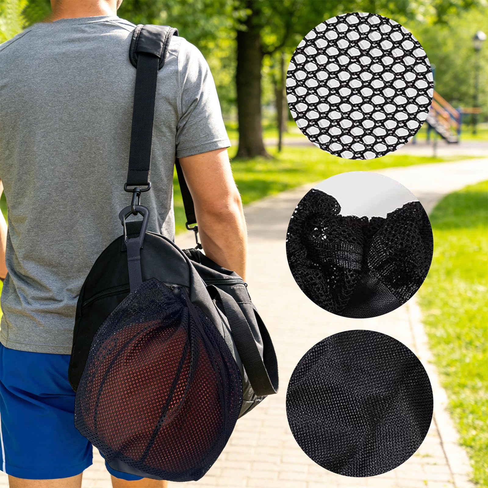 Bolsa de Malla Transpirable para Balones, 1 Balón con Cremallera, Negra