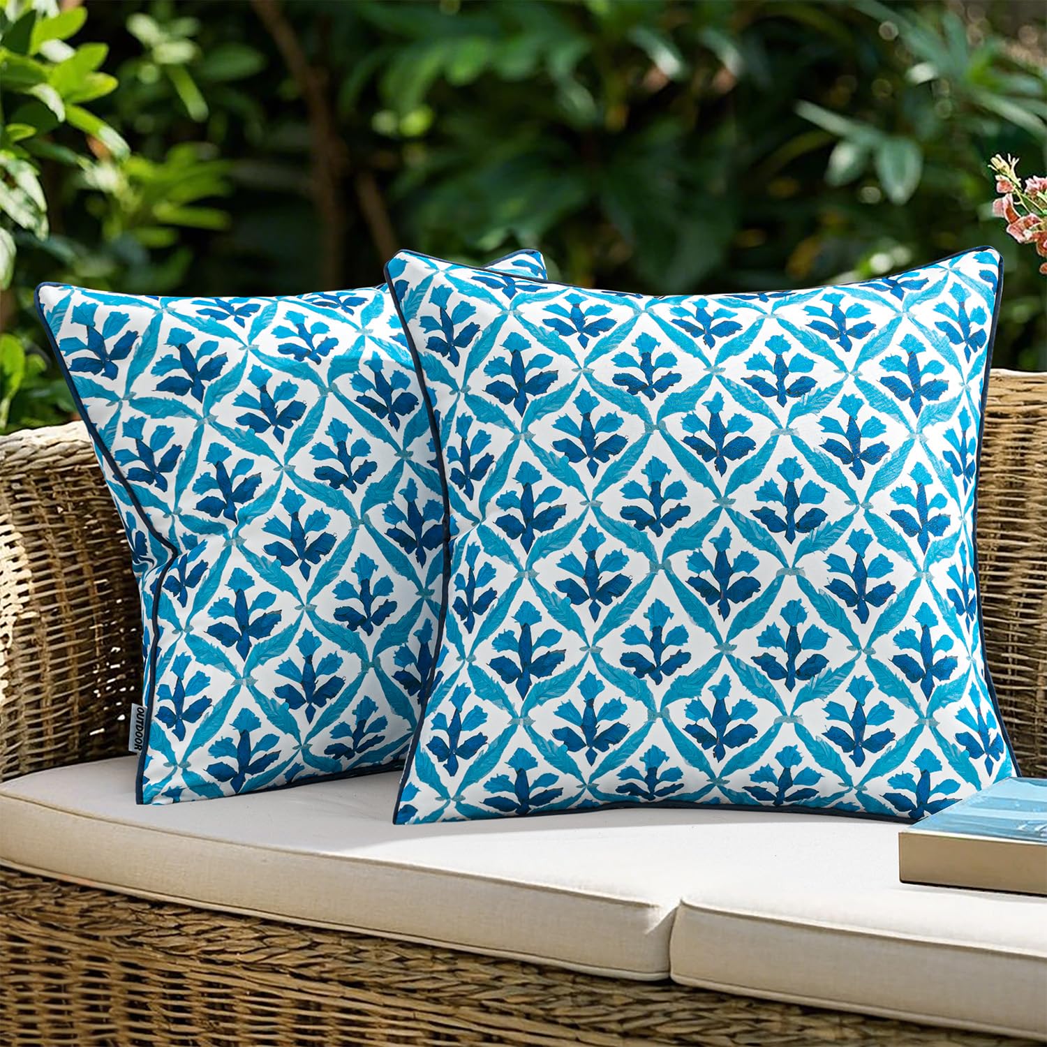 MIULEE Outdoor Floral Pillow Covers Waterproof 20x20 Navy Blue