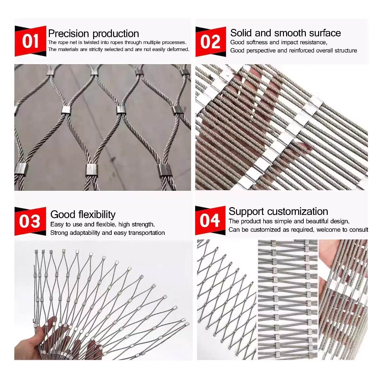 Gancio di sicurezza a forma di X in acciaio inossidabile con chiusura a scatto, cavo flessibile personalizzabile, spessore 2,5 mm, dimensioni H 1,2 m x L 7 m / H 1,2 m x L 7 m