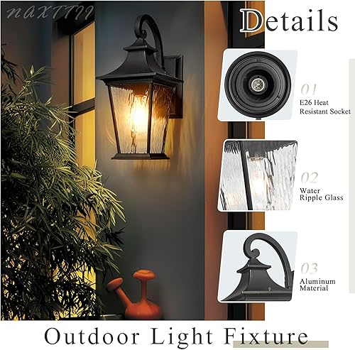 Miniatura 4 de Lámpara de porche al aire libre, impermeable, lámpara de pared para exteriores con vidrio ondulado de agua, accesorios de iluminación para