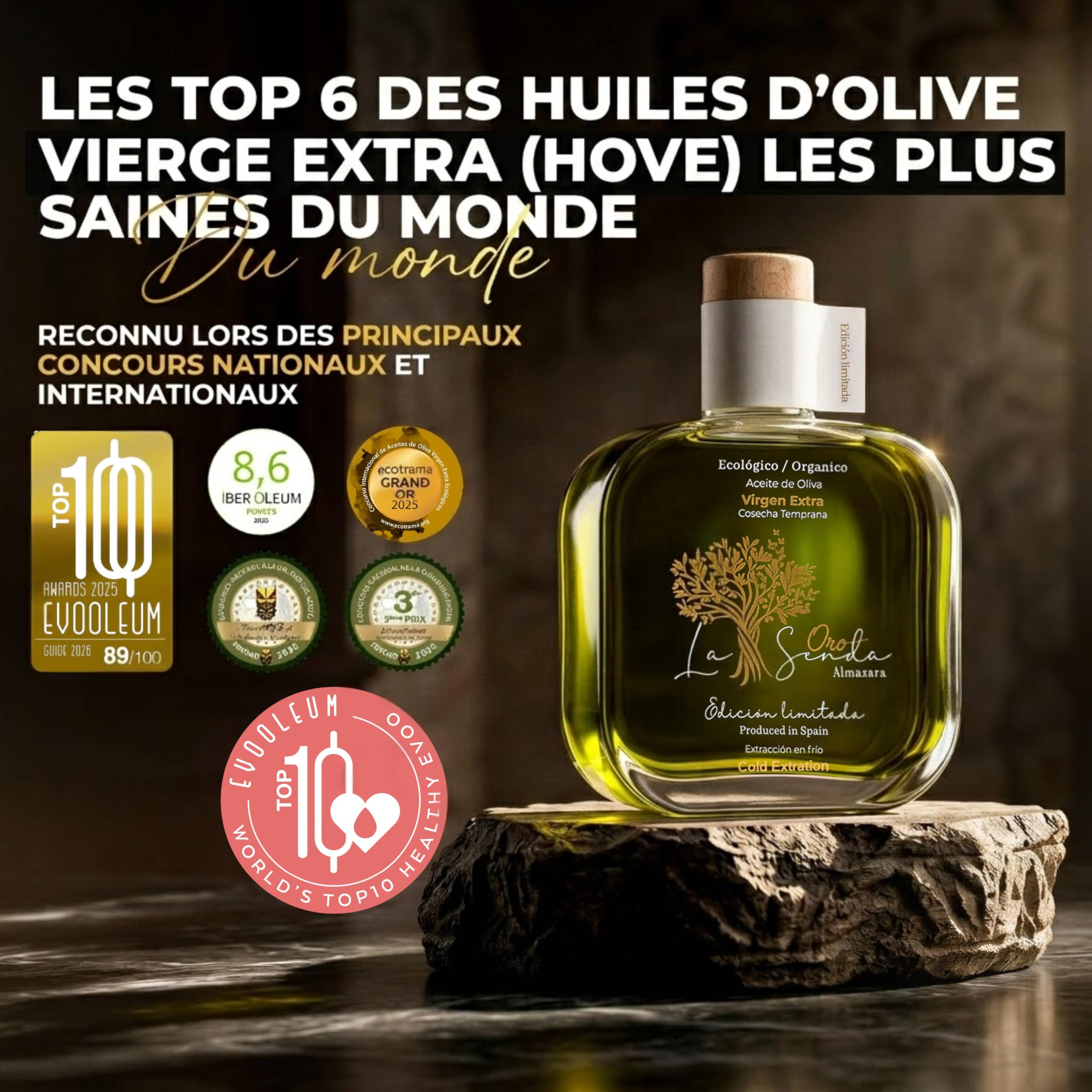 Huile d'olive vierge extra ÉDITION LIMITÉE – Récolte précoce d'olives Picual 100% bio, extraction à froid | Intensité aromatique et saveur fruitée intense | Le 6 città più salubri del mondo