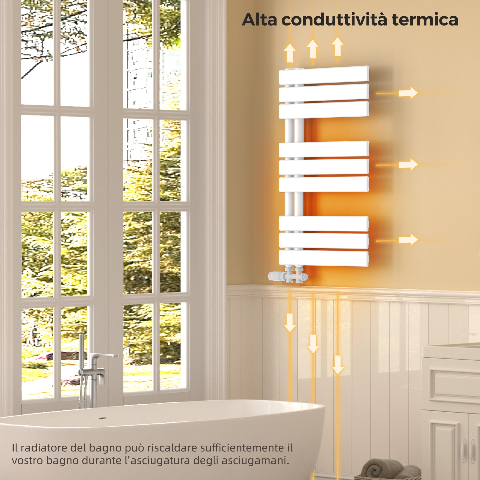 VANCOCO Radiatore da bagno per bagno, scaldasalviette, bianco, piatto, 800 x 450 cm, con attacco laterale 50