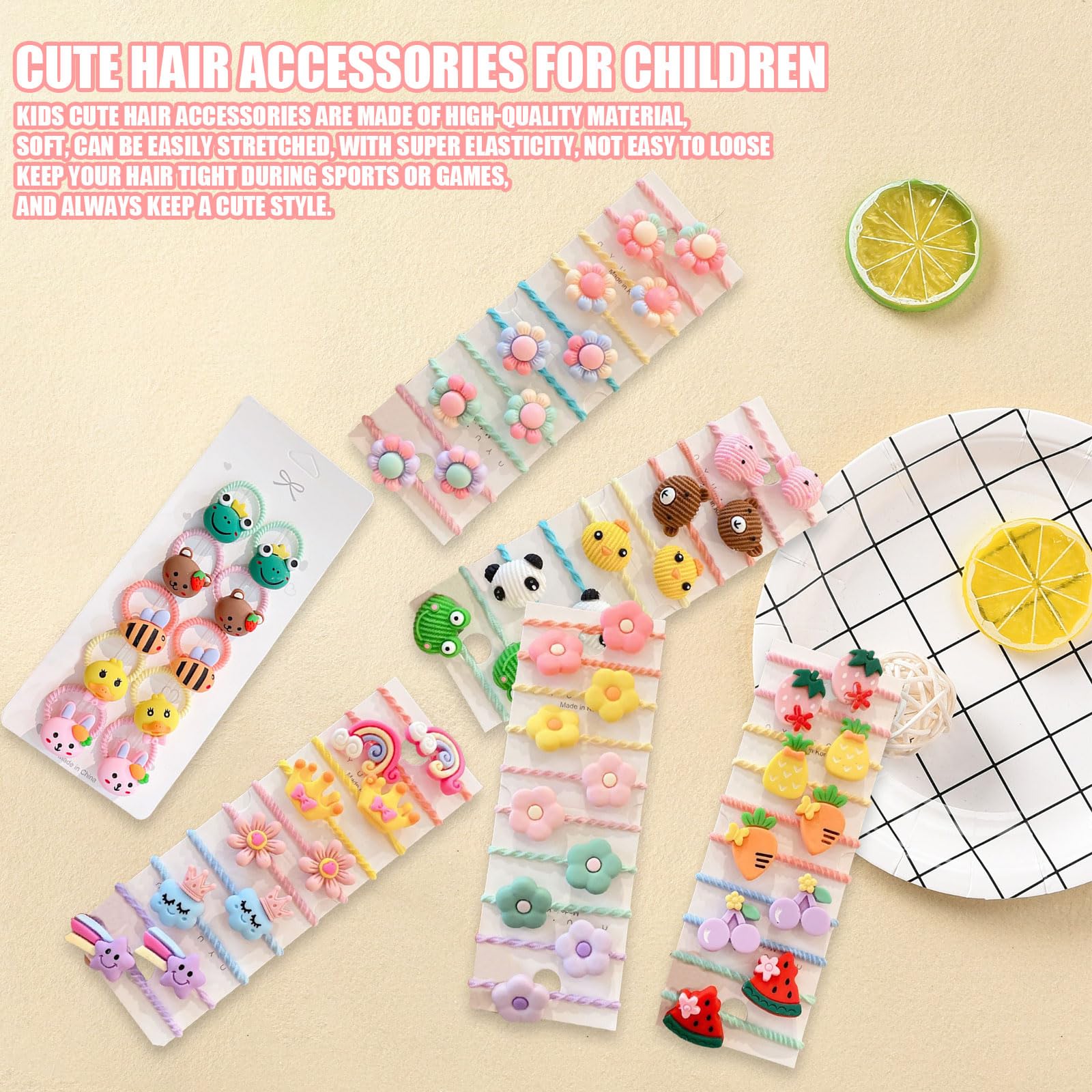 Baby Girls Hair Ties, 60 Pcs Cute Cartoon Elastic Hair Bands Ponytail Holders Animals Flower Multicolor Hair Bobbles Hair Accessories for Girls Infants Toddlers Kids Children (Multi-colored B) - Image 3