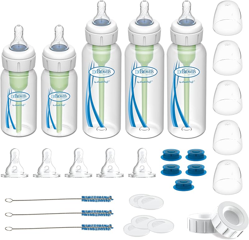 Dr. Brown's Kit de inicio del sistema de alimentación especializada, biberones estrechos, válvula de alimentación con ritmo infantil, solución de alimentación oral para bebés con labio hendido, ligadura de lengua, ligadura de labios, 0 m+