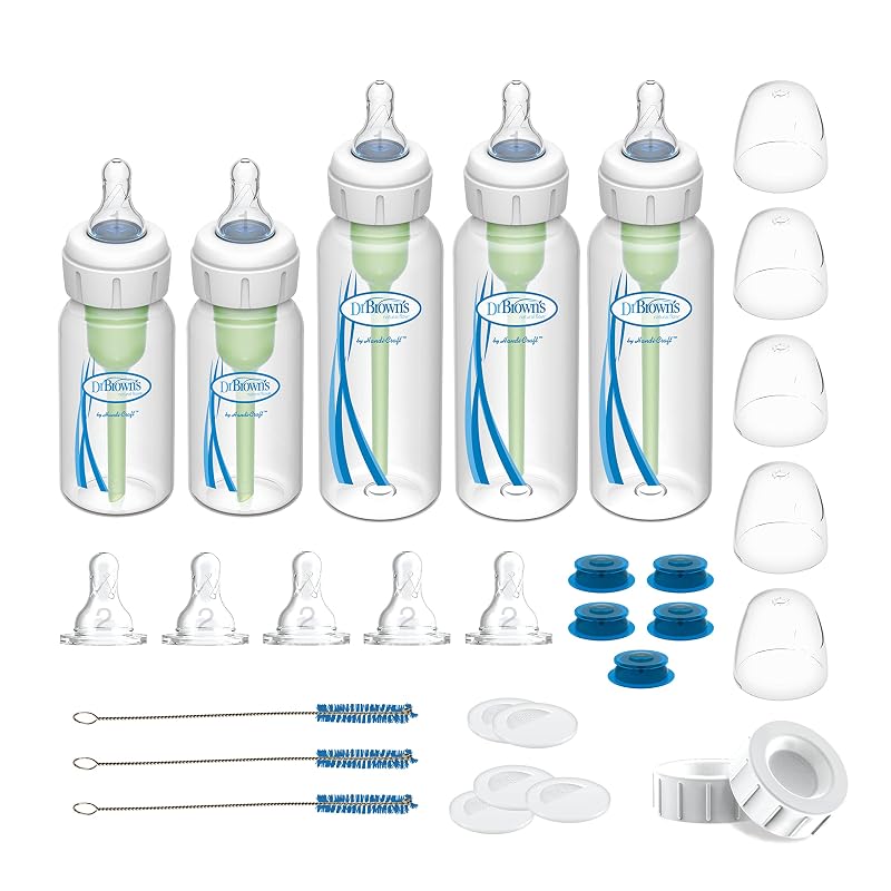 Dr. Brown's Specialty Feeding System Starter Kit, Narrow Baby Bottles, Infant-Paced Feeding Valve, Oral Feeding Solution for Infants with Cleft Lip, Tongue Tie, Lip Tie, 0m+ Specialty Feeding Starter