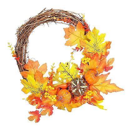 Front Door Wreath, Artificial Maple Leaf Pumpkin Wreath Simulated for Home Decoration for Christmas for Halloween