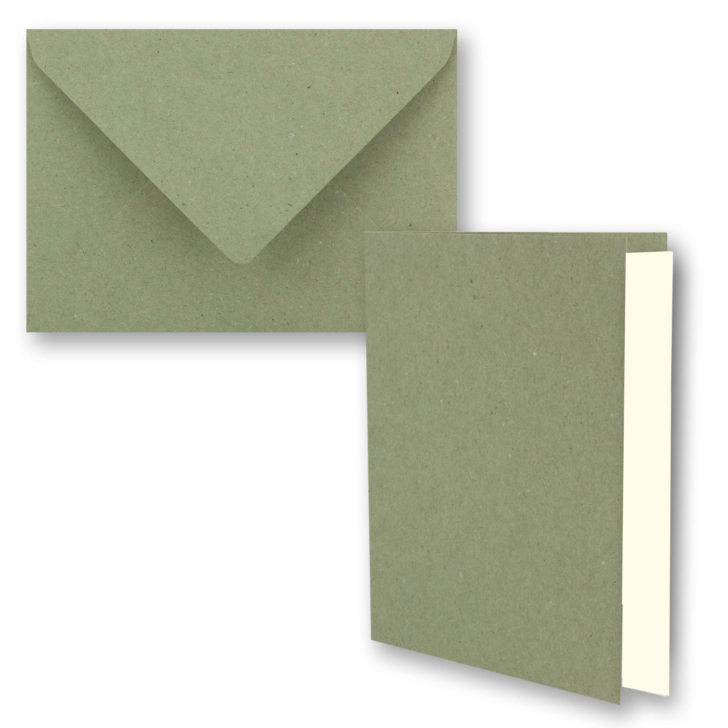 NEUSER PAPIER 10x green vintage kraft paper folding cards Set including envelopes and inserts DIN A6-10.5 x 14.8 cm green recycled blank