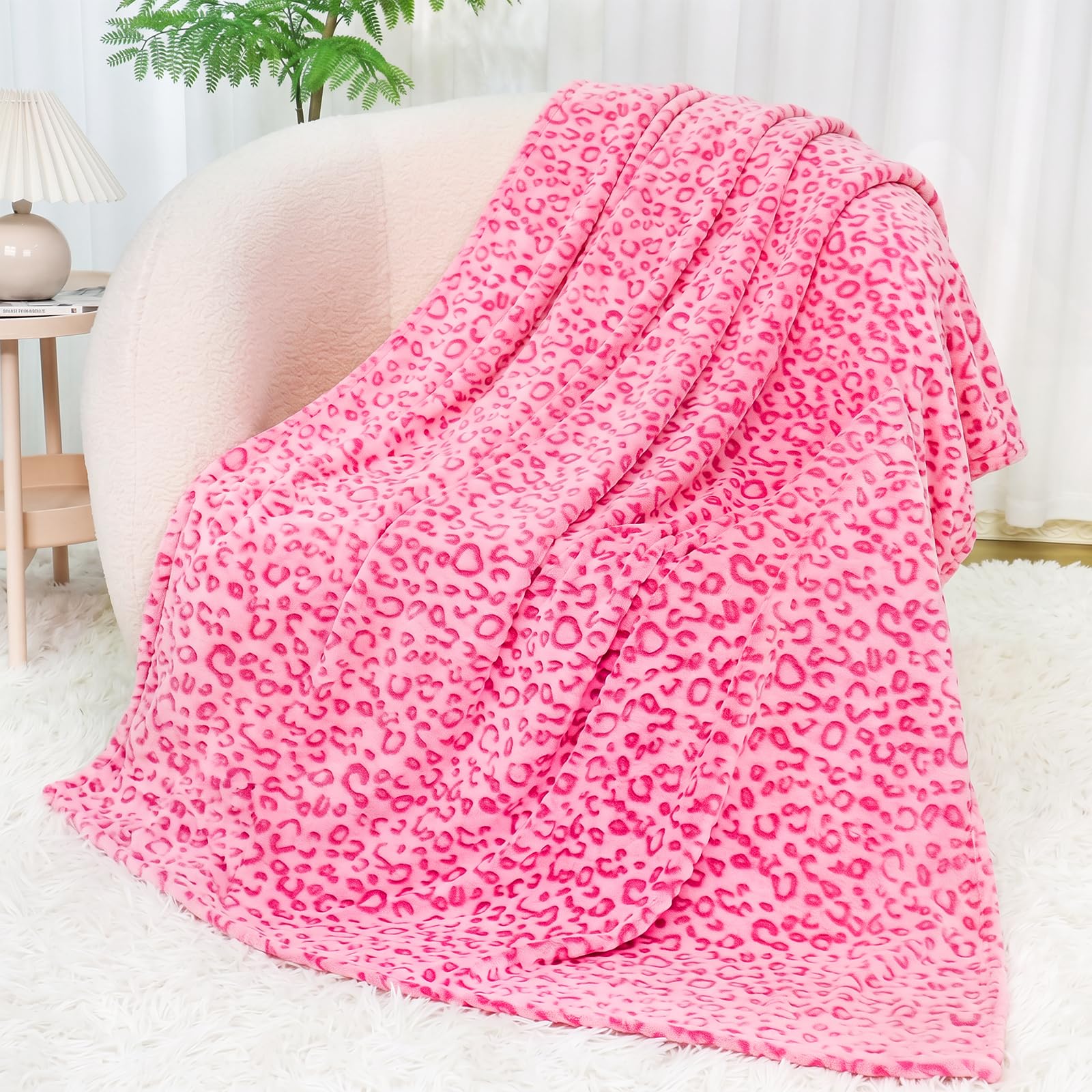 Manta cálida Rosa, Manta de Forro Polar Suave con Estampado de Leopardo, Manta Peluda Rosa Intenso con Estampado de Guepardo para Cama, sofá, sillón OEKO-TEX STANDARD 100