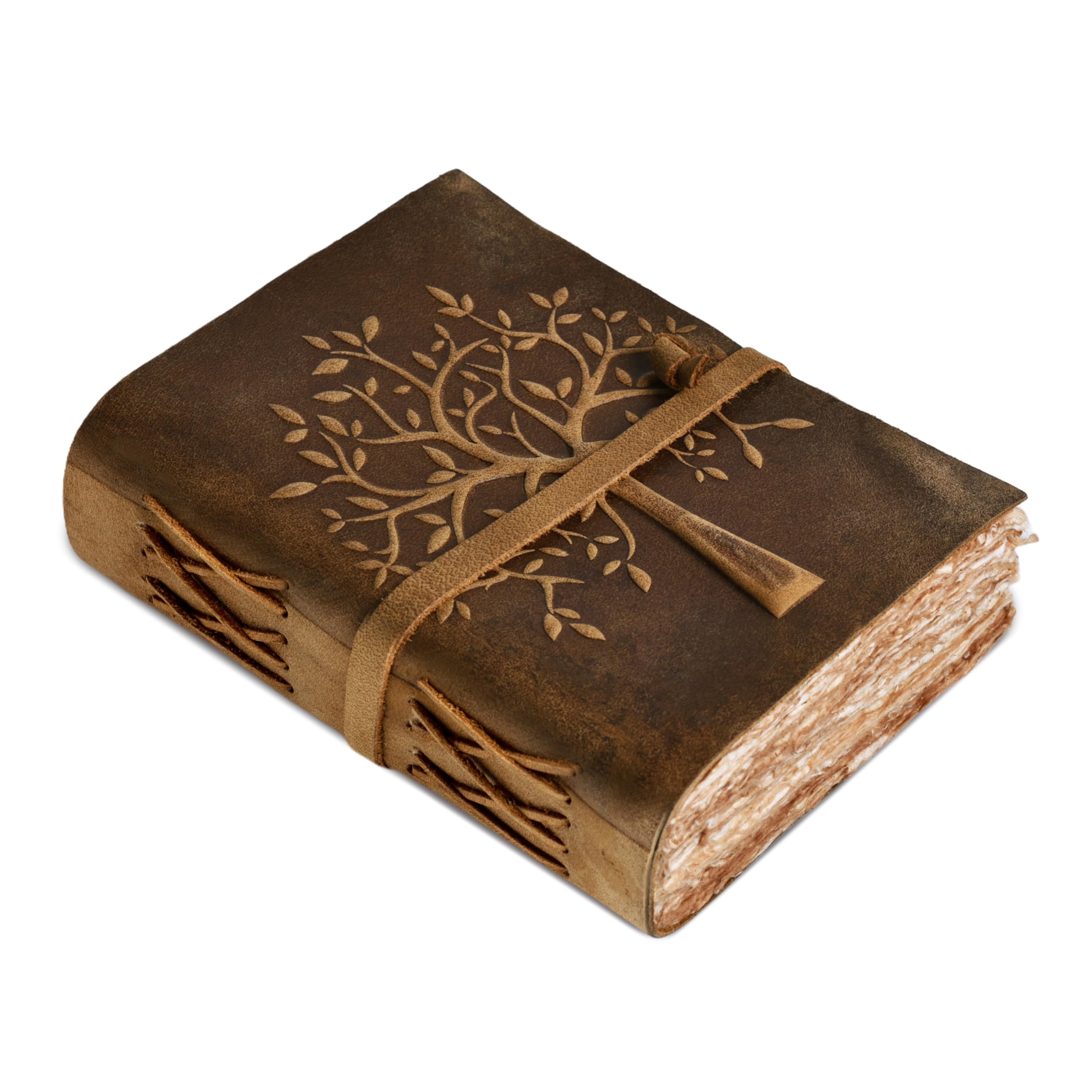 LEATHER VILLAGE Tree of Life Leather Bound Vintage Journal for Men & Women - Book of Shadows - 13 X 8 inches - Antique Deckle Edge Handmade Watercolor Paper – Brown