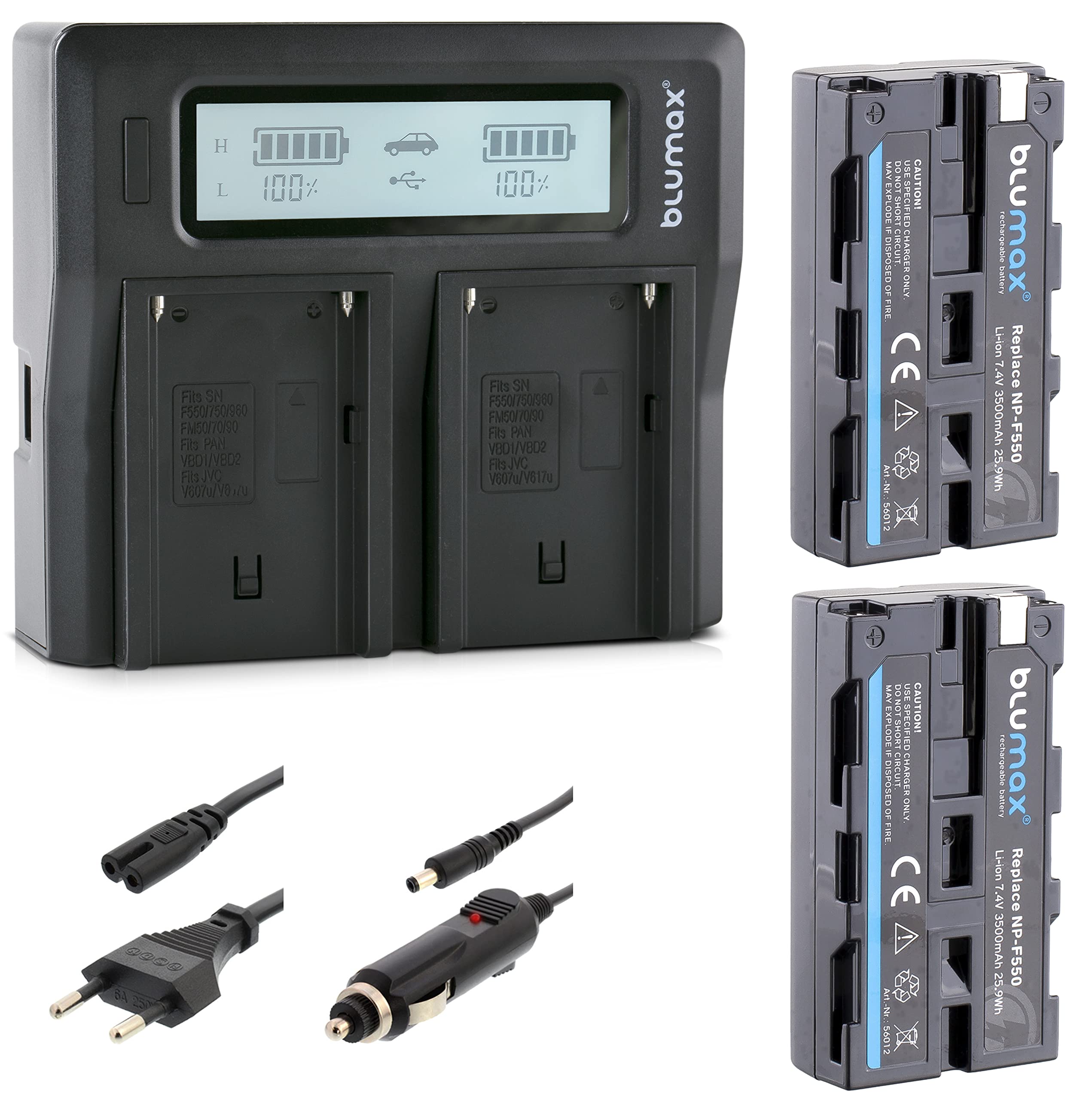 Blumax 2 X Battery NP-F550 / NP-F750 3500 MAh LG Cells Dual Charger LCD Compatible With Sony NP-F570 NP-F530 For Flashes Video Lights Field Monitors - View #13
