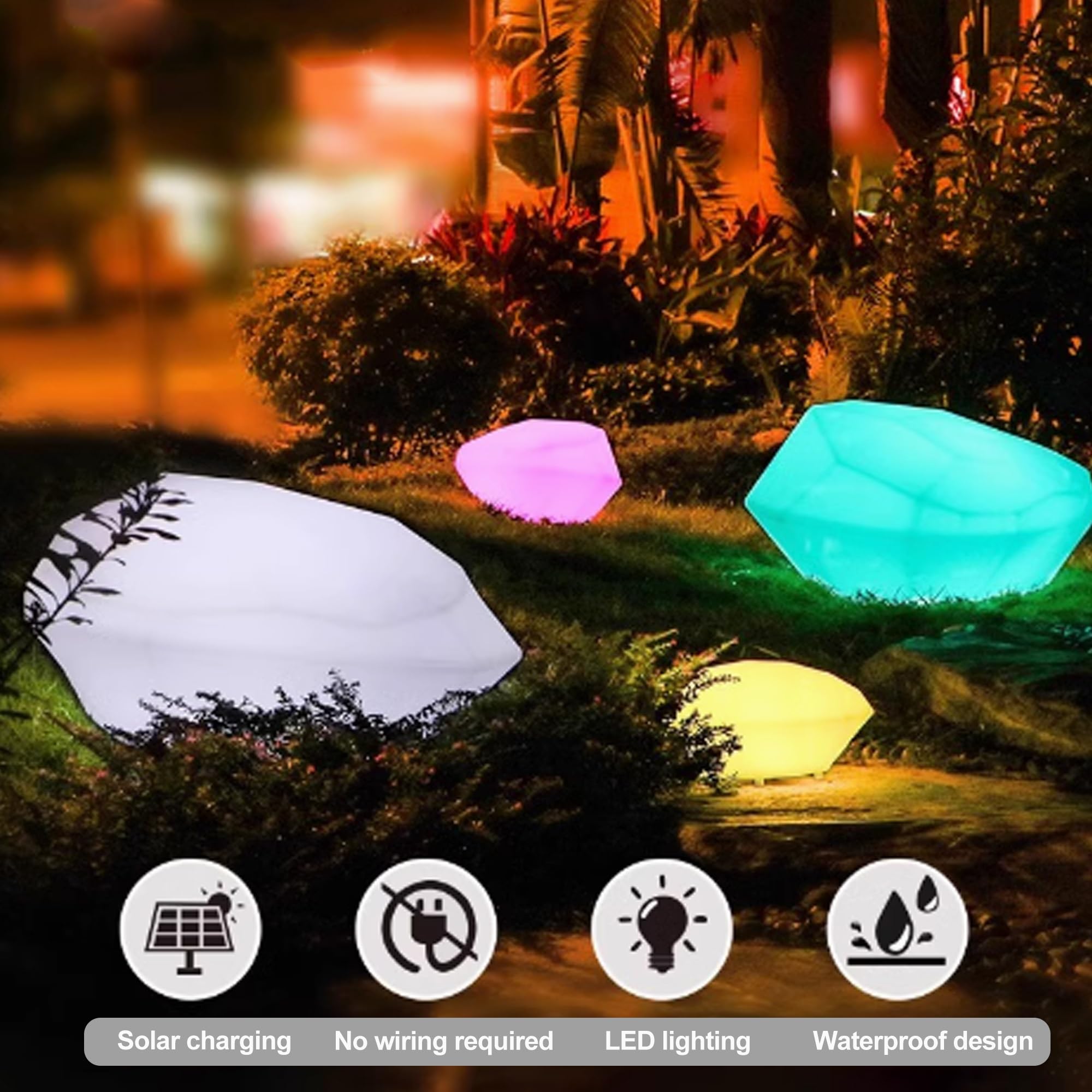 Lampada solare da giardino, Luce da giardino con illuminazione a LED con cambio di colore, Lampada da giardino moderna per esterni, IP65 impermeabile, telecomando, per vialetti, piscina, prati(63*45*3