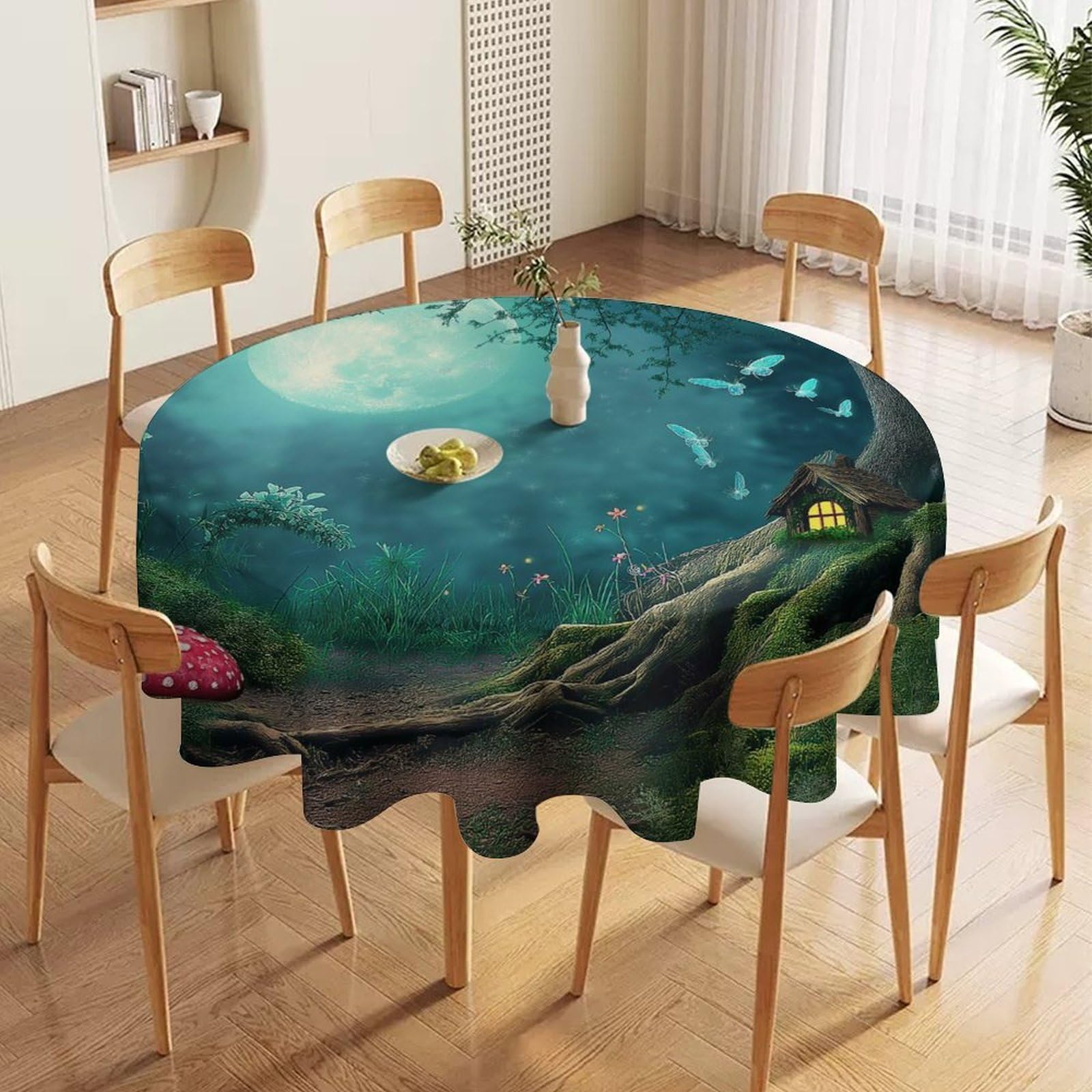 ORDOBO Round Table Cover -Beautiful Forest Print Home Table Cover For Dinner Kitchen Holiday Outdoors Protect Table Waterproof Dust-Proof Decoration 152X152Cm