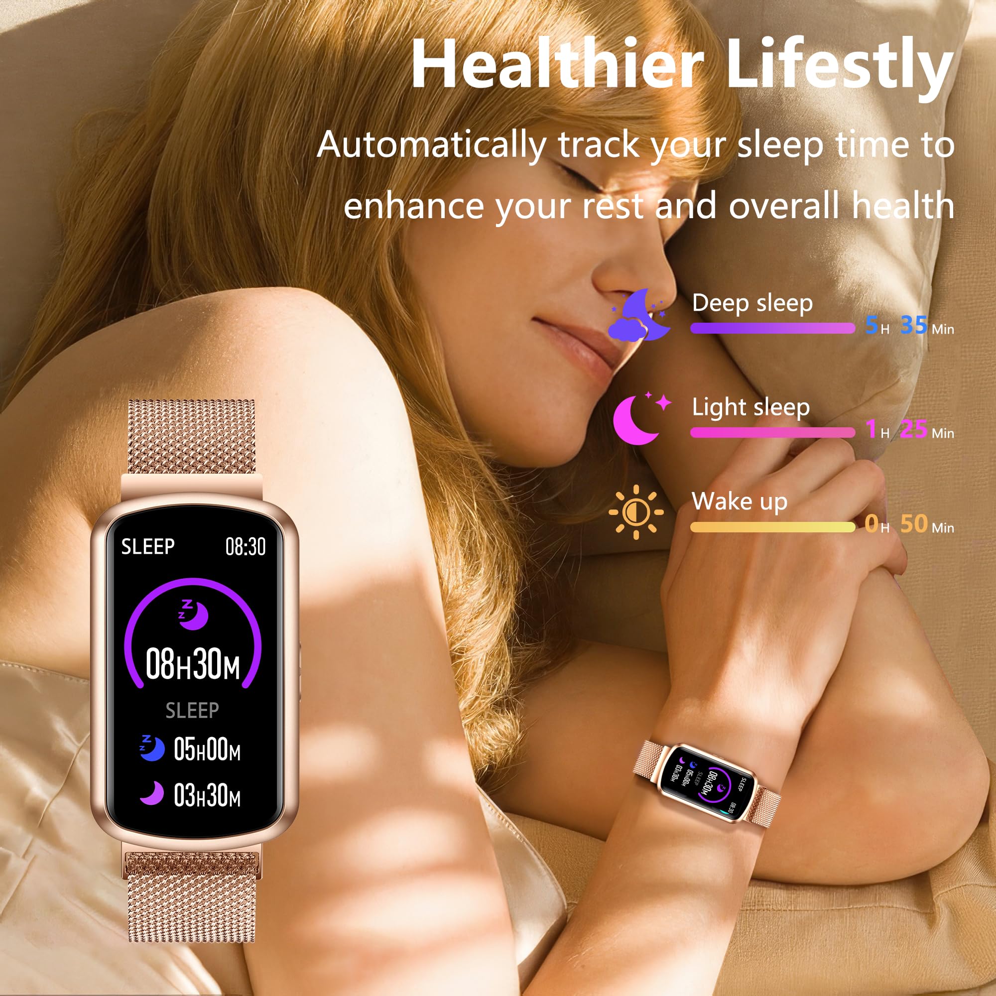 Monitor de salud y fitness, reloj inteligente con frecuencia cardíaca 24/7, rastreador de actividad con monitor de presión arterial y oxígeno en sangre, 120 modos deportivos, impermeable, rastreador