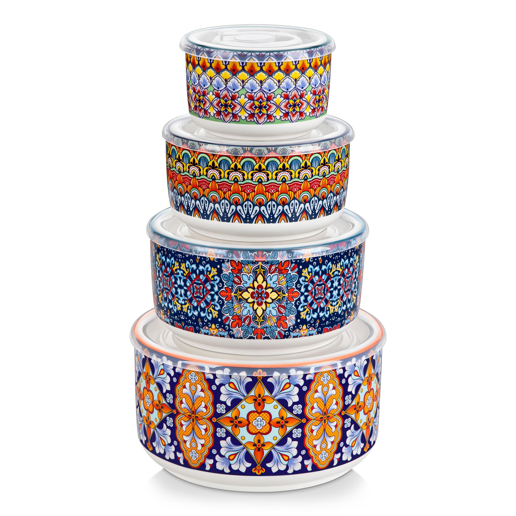 vancasso Mixing Bowls with Lids Set of 4, Ceramic Nesting Bowls Serving Bowl for Food Storage, Microwave and Dishwasher Safe, 60/36/20/10 OZ, Series SIMI