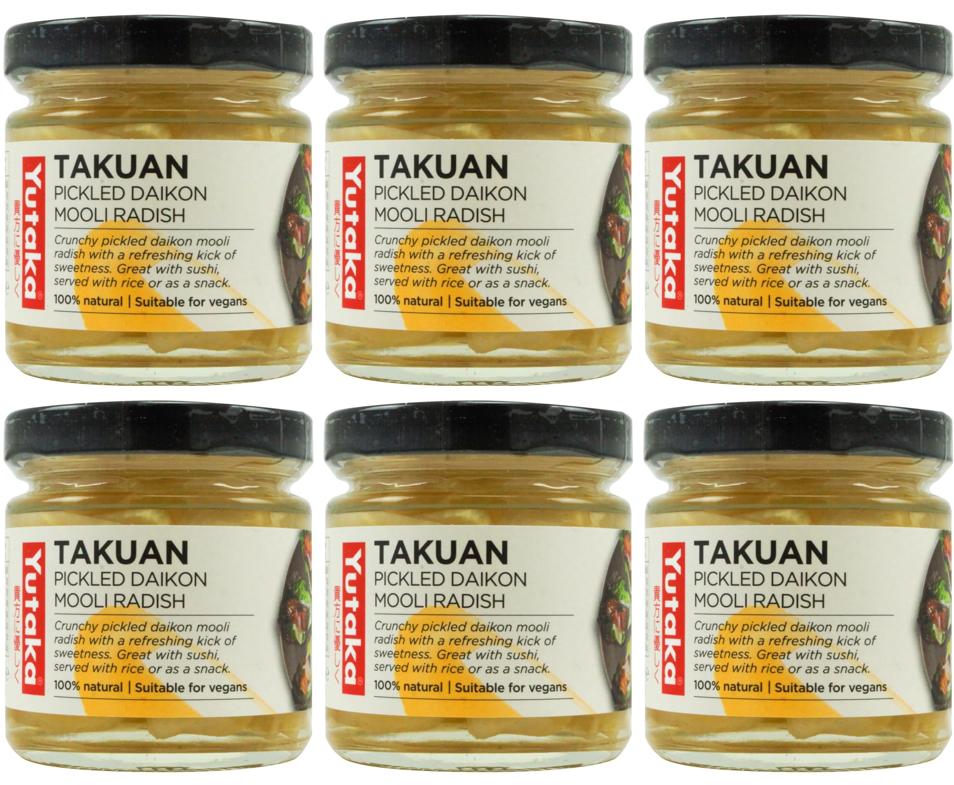 Yutaka Takuan Pickled Radish 110g (Pack of 6) | Traditional Japanese Pickles | Sweet & Tangy Crunch | Ideal Side Dish or Bento Addition | 100% Natural | Vegan-Friendly