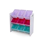 Humble Crew 9-Bin Toy Organizer - Forever Natural White/Pink/Purple/Aqua Plastic Bins, 3-Tier Storage Solution for Kids\' Playrooms and Nurseries