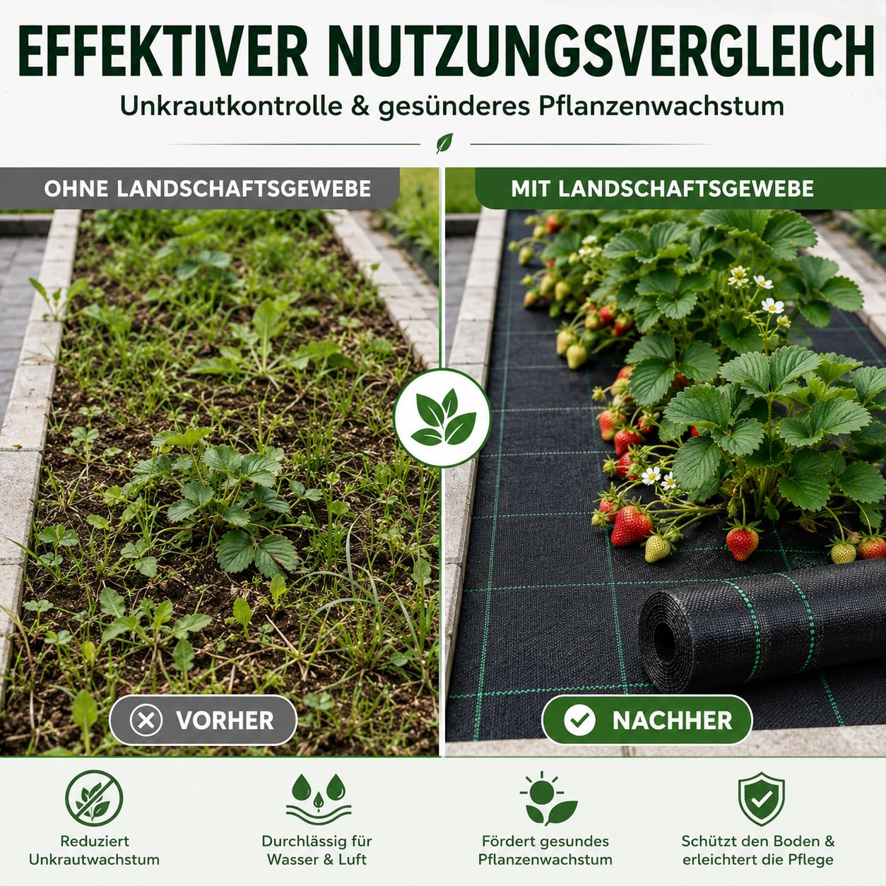 Landschaftsgewebe 6 x 300 FT, Schweres Unkrautvlies für Garten, Einfahrt und Landschaftsbau, Wasserdurchlässige Gewebeplane als Unkrautblocker, Bodengewebe, Geotextil und Unkrautmatte