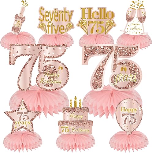 Miniatura 85 de Centros de mesa de cumpleaños de color oro rosa rosa para mujeres y niñas, 8 piezas de centros de mesa de feliz cumpleaños, suministros de fiesta