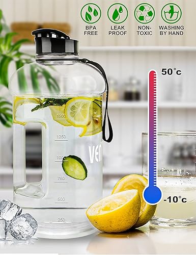 Miniatura 5 de VENNERLI Botella de agua con asa botellas de agua de plástico grandes portátiles para adultos botella de agua de medio galón reutilizable jarras de