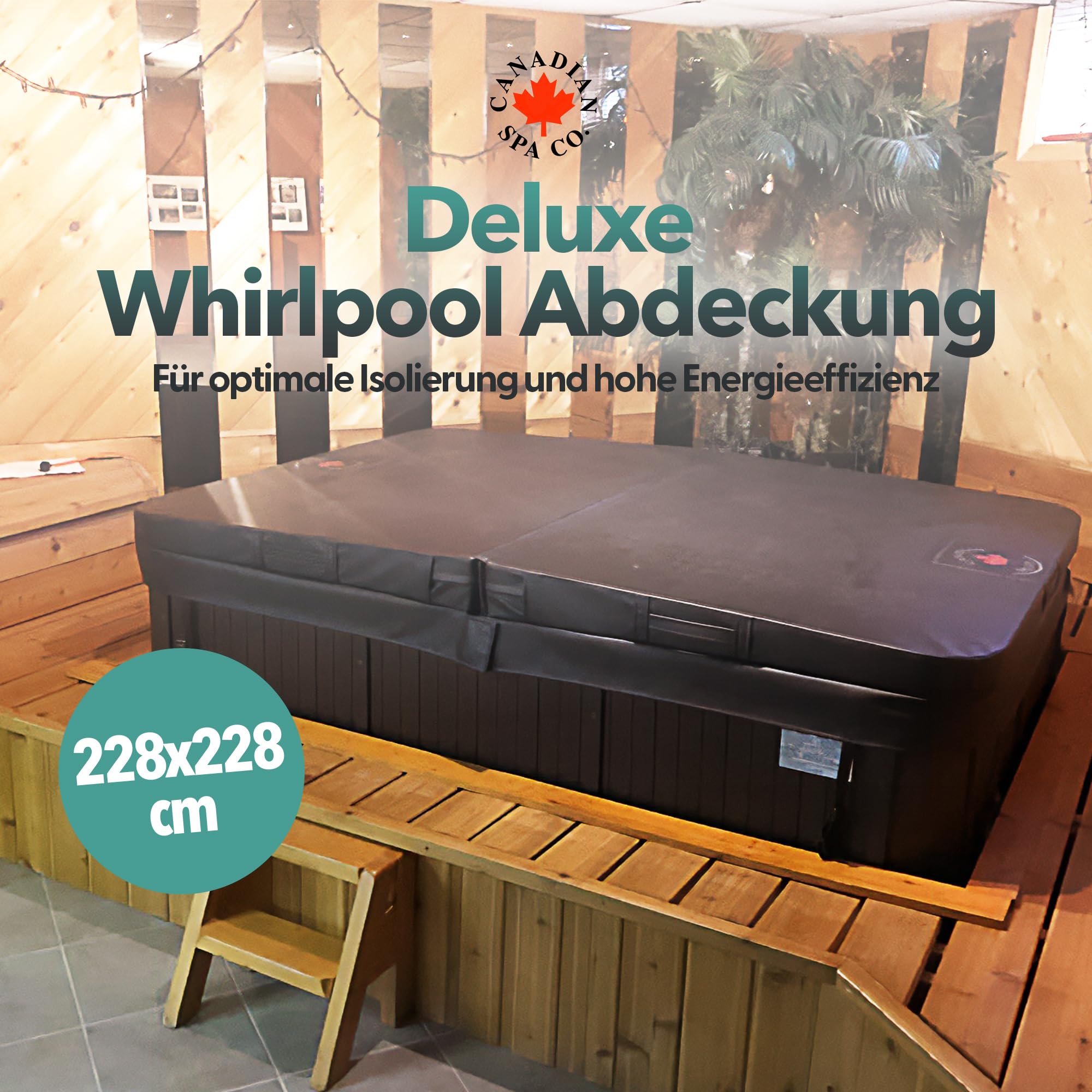CANADIAN SPA CO. Isolierabdeckung Deluxe, 228 x 228 cm, Braun, 10 cm dick, Poolabdeckung eckig, Abdeckung für Whirlpool wasserdicht und UV-beständig, Whirlpool Zubehör