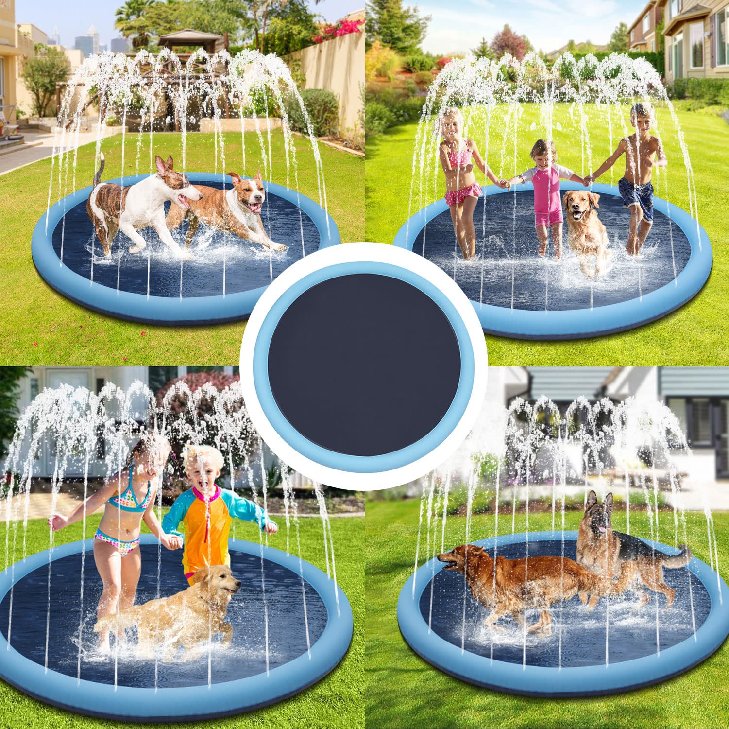 Hundepool, 170cm Sprinkler Matte Hund Splash Pad, Wasserspielmatte Hund Wassermatte, Verdickt rutschfest Planschbecken Hund, Hundeplanschbecken, Hundepool für GroßE, Sprühmatte für Haustiere