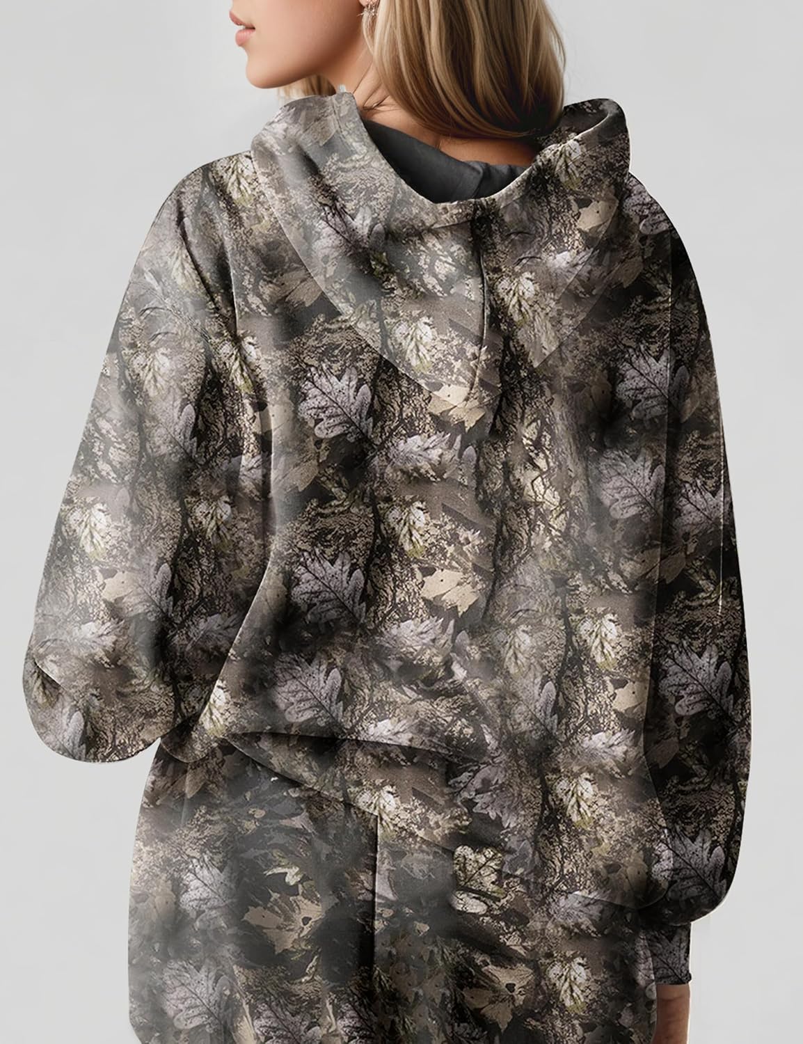 Womens 2 Piece Outfits Oversized Camo Hoodie Sweatsuit Sets Fall Sweatshirt Sweatpants Lounge Matching Sweat Sets - Image 4