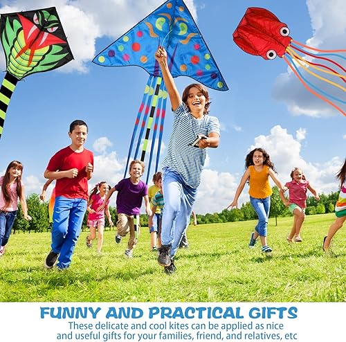 Miniatura 6 de Dragon Octopus Shark Devil Fish Bat Swallow Fish - Cometas de pescado a granel, paquete de 6, verde, grande, fácil de volar, línea de 328 pies, para