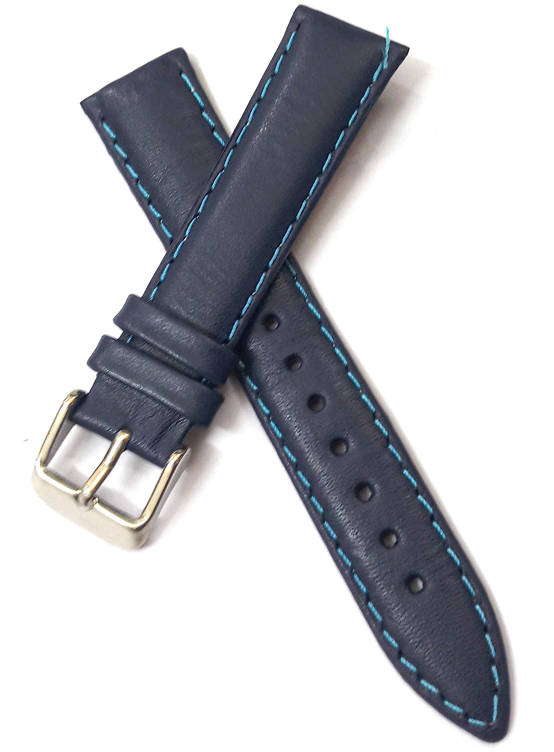 EwatchAccessories Replacement 20mm Blue With Blue Stitch Premium Genuine Leather Watch Band Strap With Stainless Steel Silver Buckle (20mm-Blue Plain) (B0C9ZJVHCS) Amazon Price History, Amazon Price Tracker