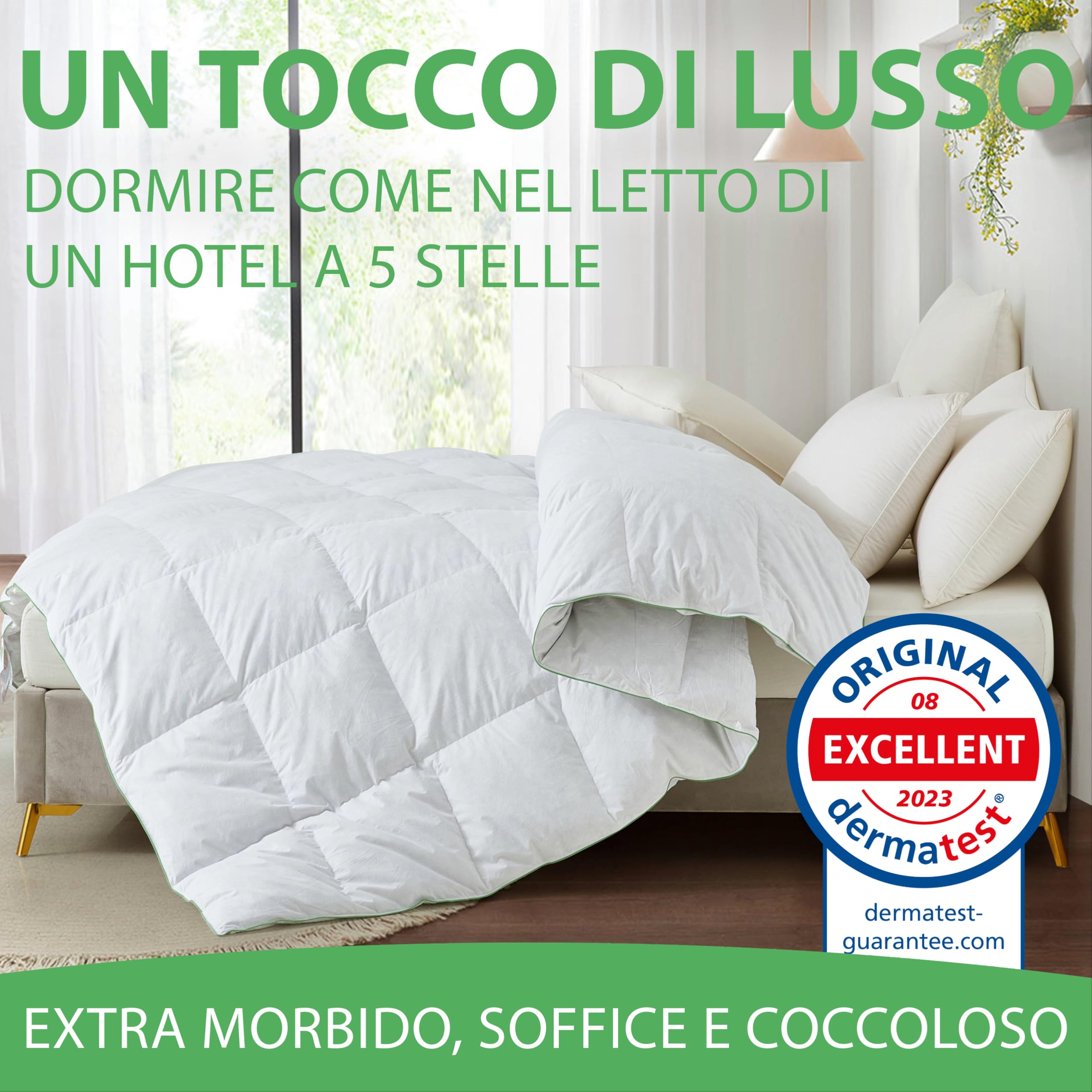 Welldora Comfort Piumone 260x240 | Piumino tutto l'anno Caldo e morbido | 100% Piuma e Piumino Naturale | Anallergico, Certificato Oeko-Tex | Da usare con Copripiumino