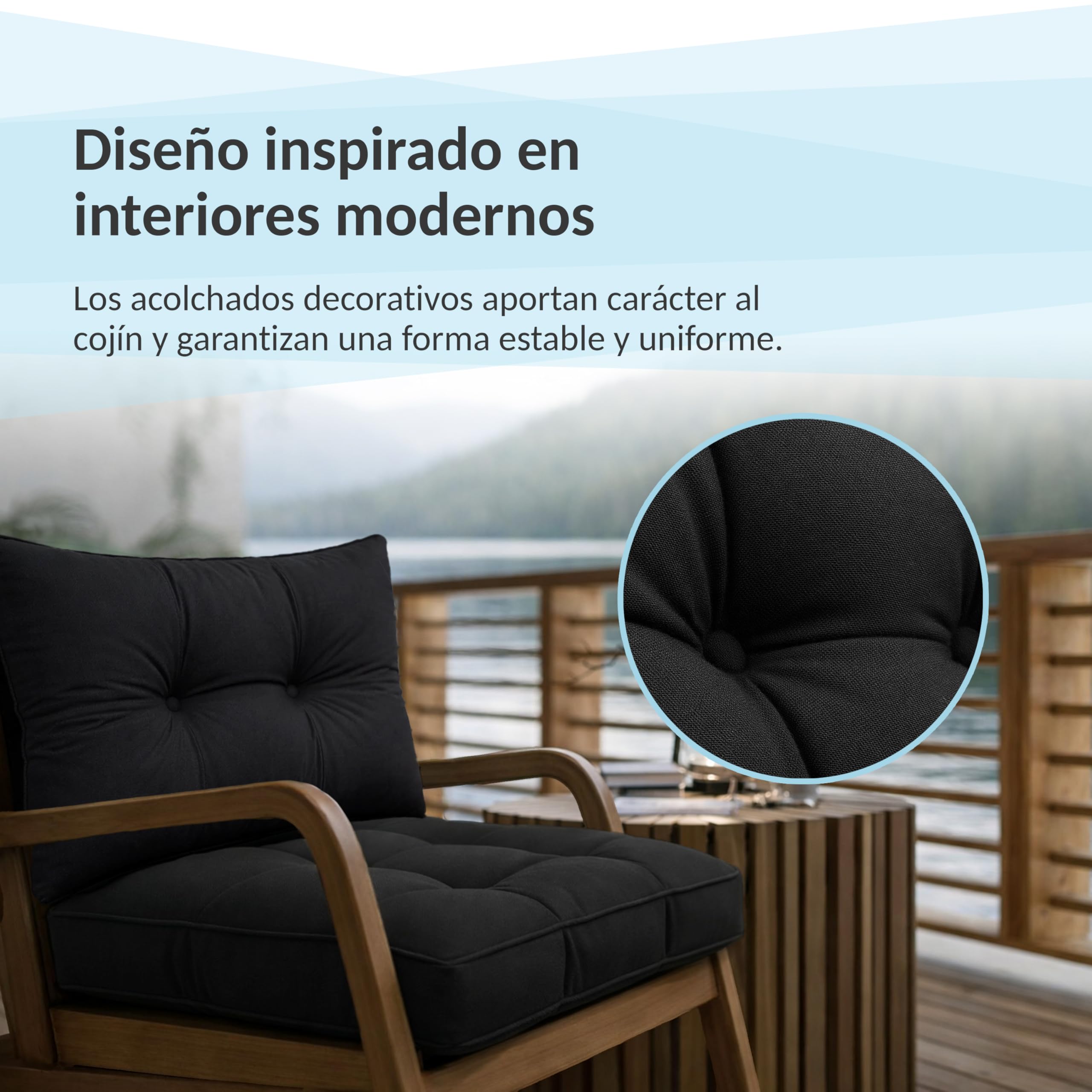 POKAR Set de 2 Cojines para Silla de Exterior: Asiento 50x50x10 + Respaldo 50x40x10 cm | Impermeable y Repelente al Agua | Cojines para Muebles de Jardín, Terraza y Ratán | Made in EU | Beige