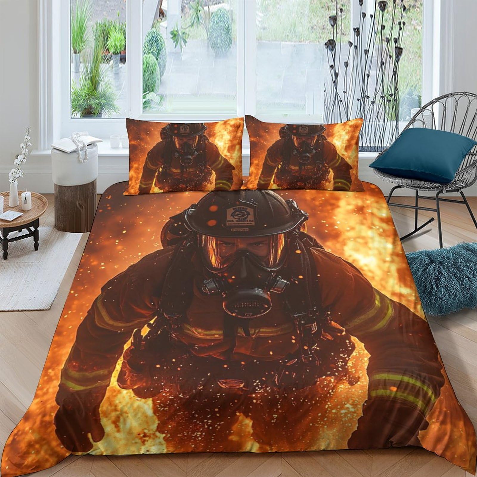 Ctjqhvkz Style-10 3D Printed Firefighter Flames Fitted Sheet Microfiber Soft Bed Cover Anti-Slip Machine Washable For Bedroom Dorm Mattress Protection Single（135X200cm）