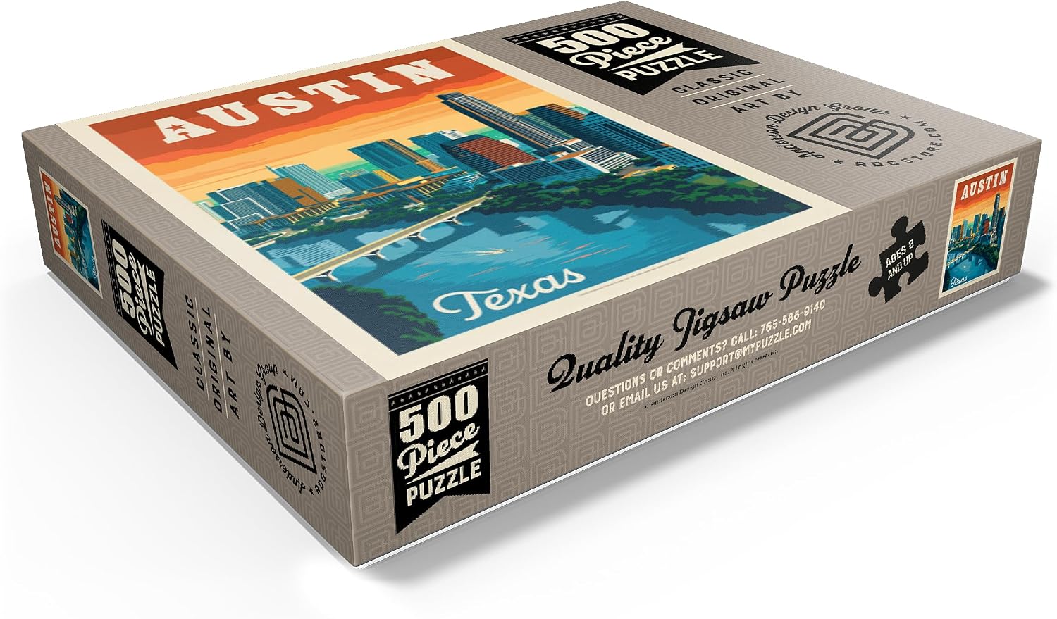 MyPuzzle Austin, Texas: Skyline, Vintage Poster - Premium 500 Piece Jigsaw Puzzle for Adults
