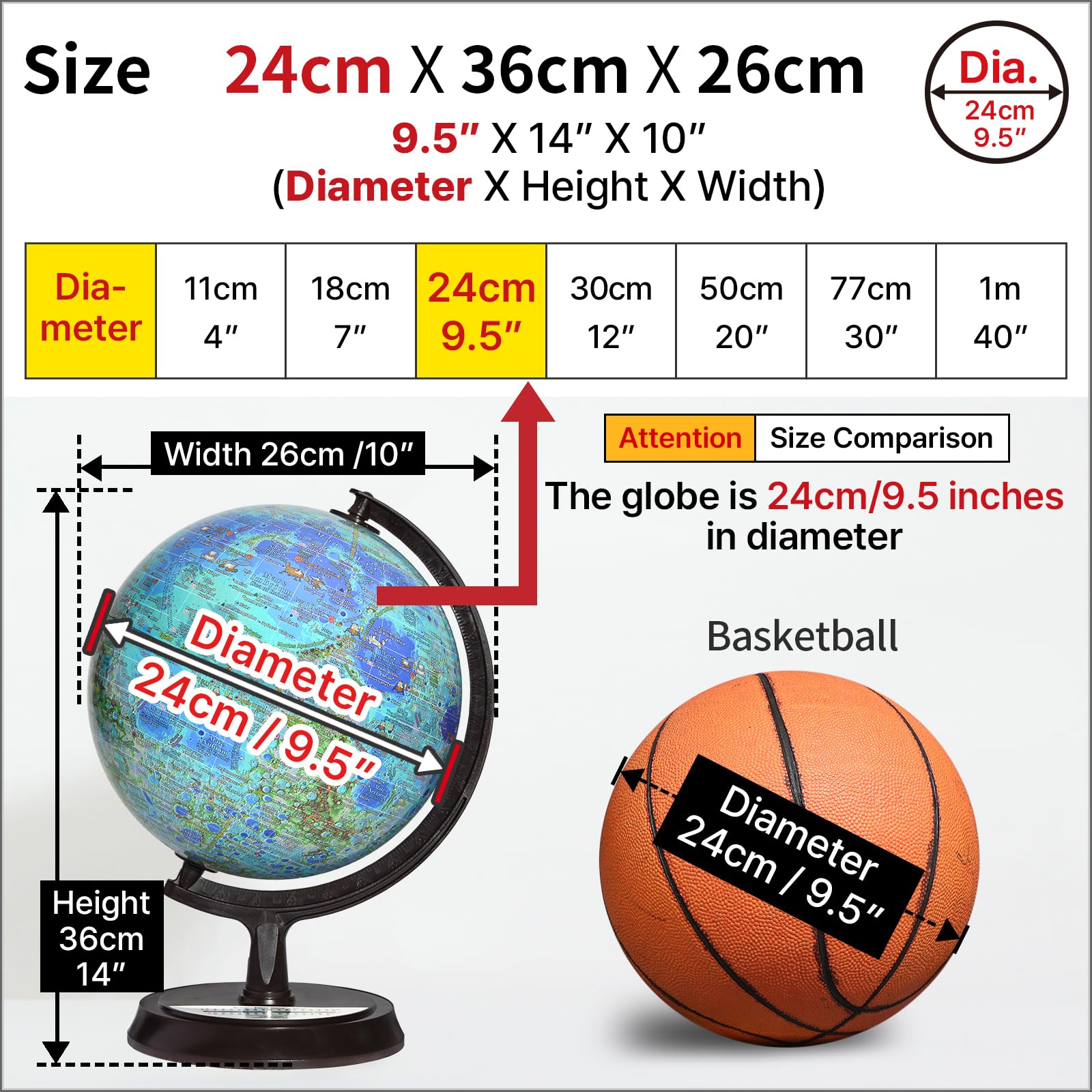 Mapsoft MTI-24 - Mappamondo con topografia illuminata, 24 cm