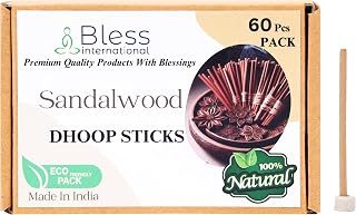 Bless-International Sandalwood-100%-Natural-Incense-Bambooless-Dhoop-Sticks Handmade-Organic-Chemicals-Free for-Purification-Relaxation-Positivity-Yoga-Meditation The-Best-scents-4.5-Inches-60-Sticks