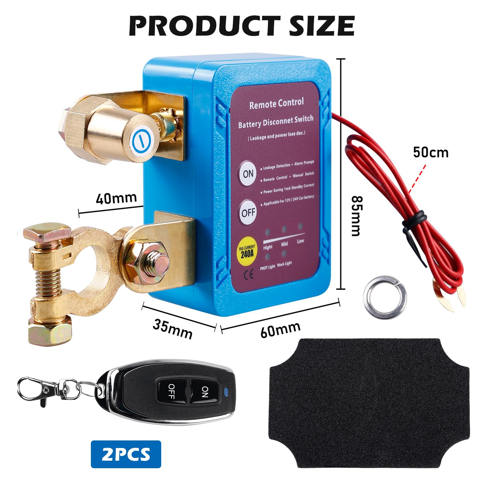 Wattive Coupe Circuit Batterie 12V Télécommande, 240A Coupe Circuit Voiture Moto Anti-vol Disjoncteur de Batterie Interrupteur D'arrêt Automatique pour Voiture, RV, ATV, Camion, Bateau