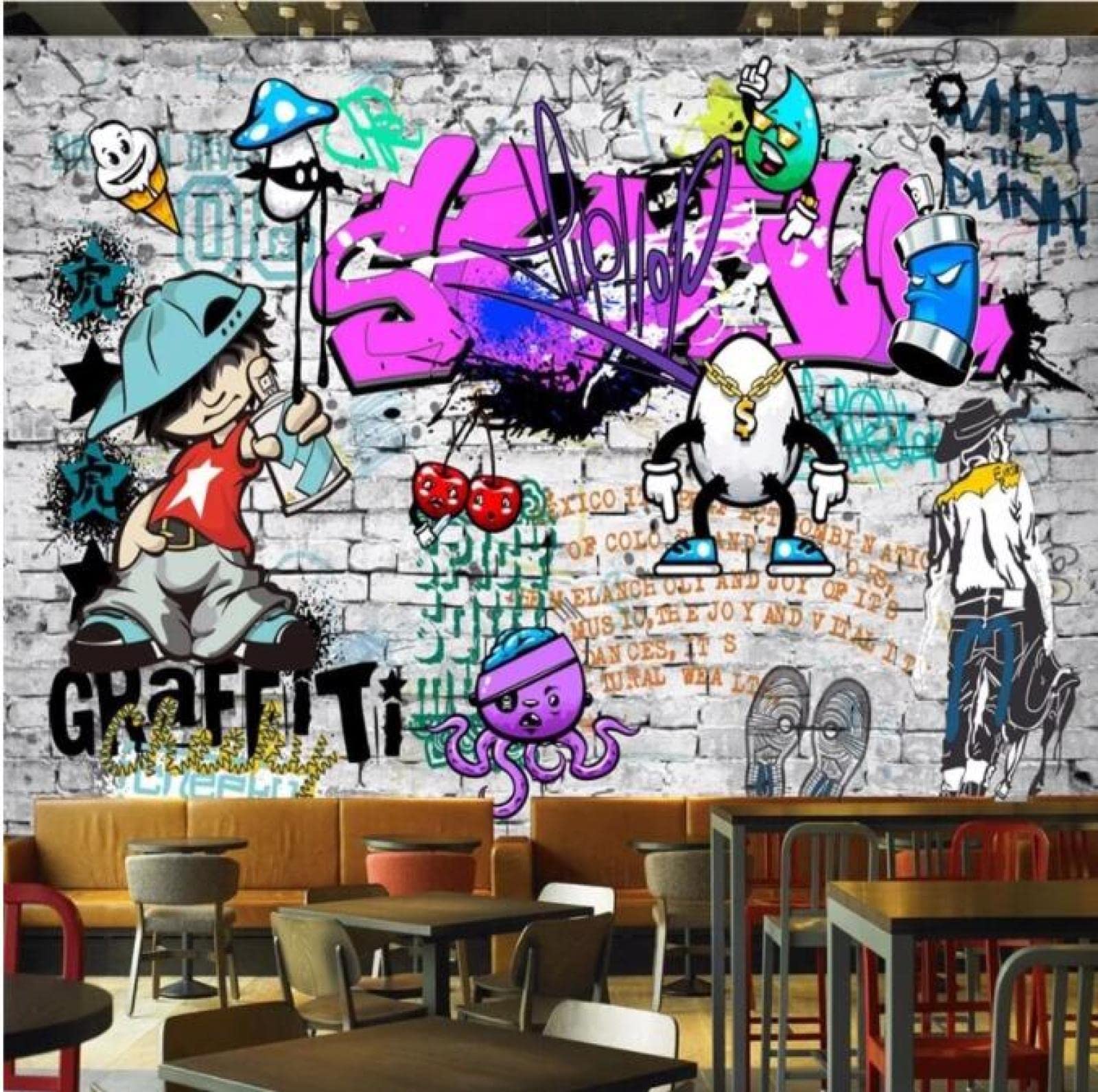 Papier Peint Mural Art De Rue Graffiti Mur De Briques Fond D'Écran Restaurant Décor, 3D, 350x245cm