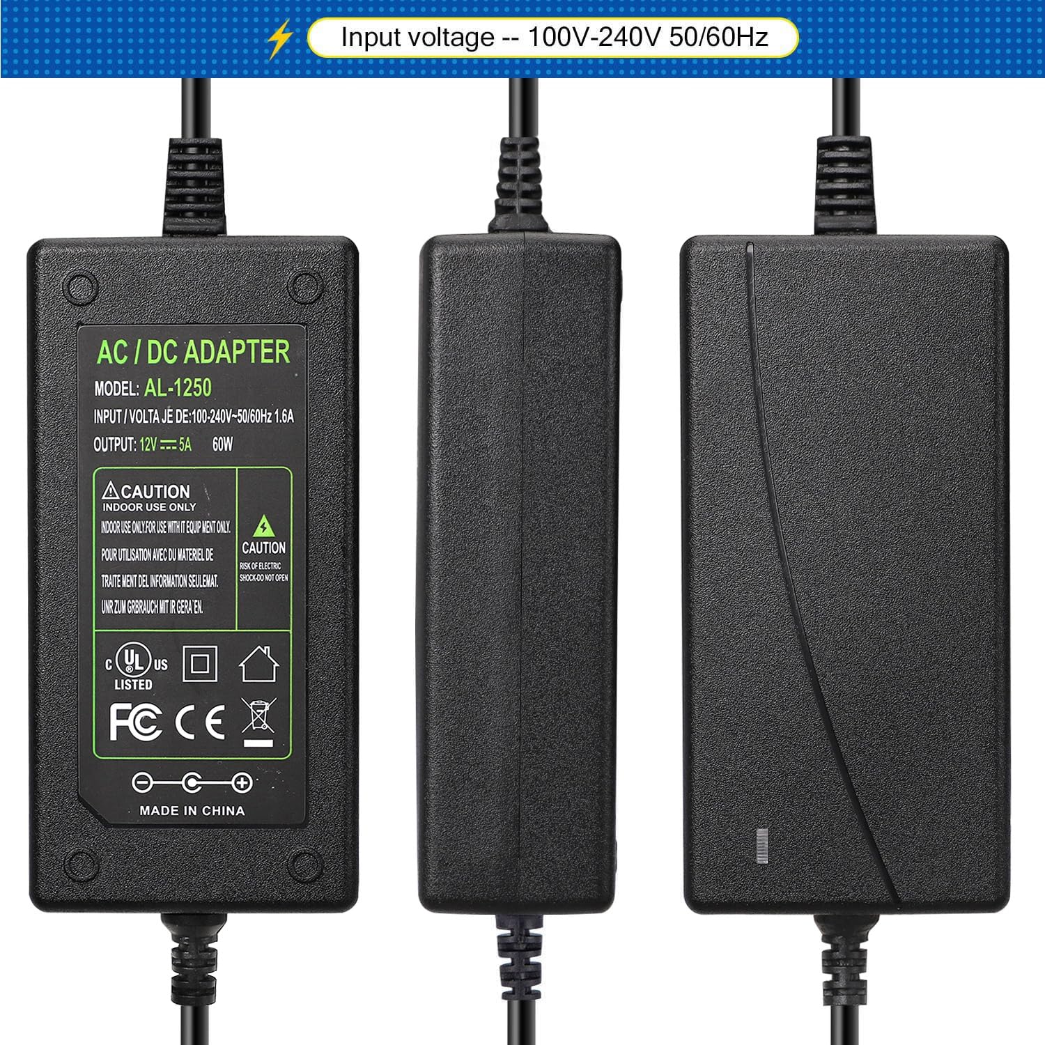 Alimentatore 12V 4A 48W – ABLEGRID – Caricatore AC/DC Con Spinotto Quadrato – SWB2-01
