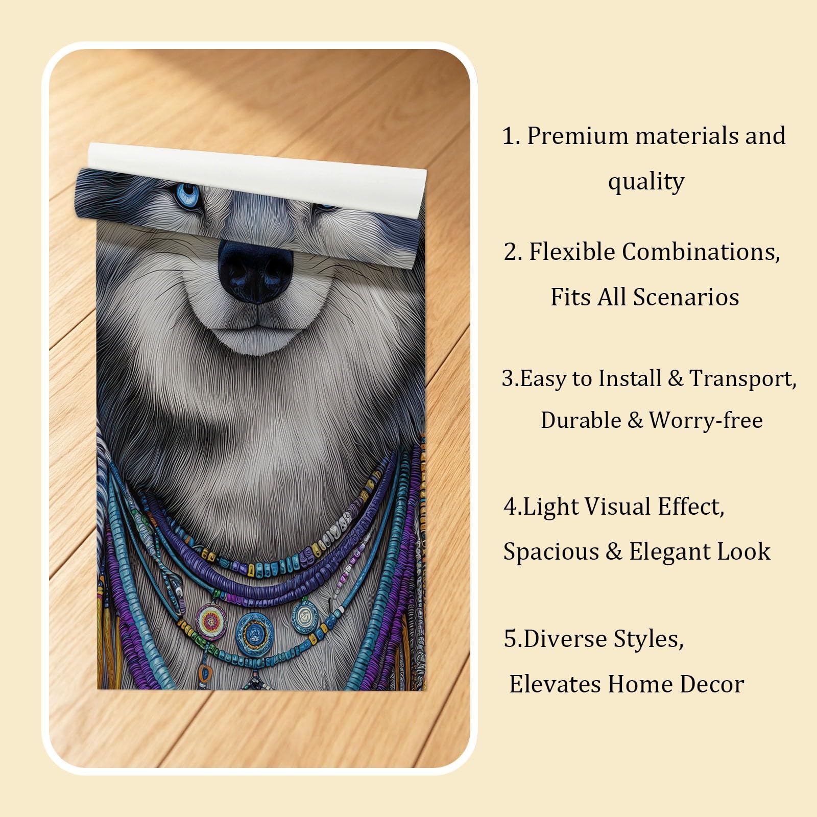 Vlies Tapete Fototapete 3D Effekt Tiere Wolf Traumfänger 250 x 175 cm - Wandbild für Schlafzimmer - Vliestapete Wandtapete für Kinderzimmer Flur Wanddekoration Bildtapete Nachthimmel Sternenhimmel