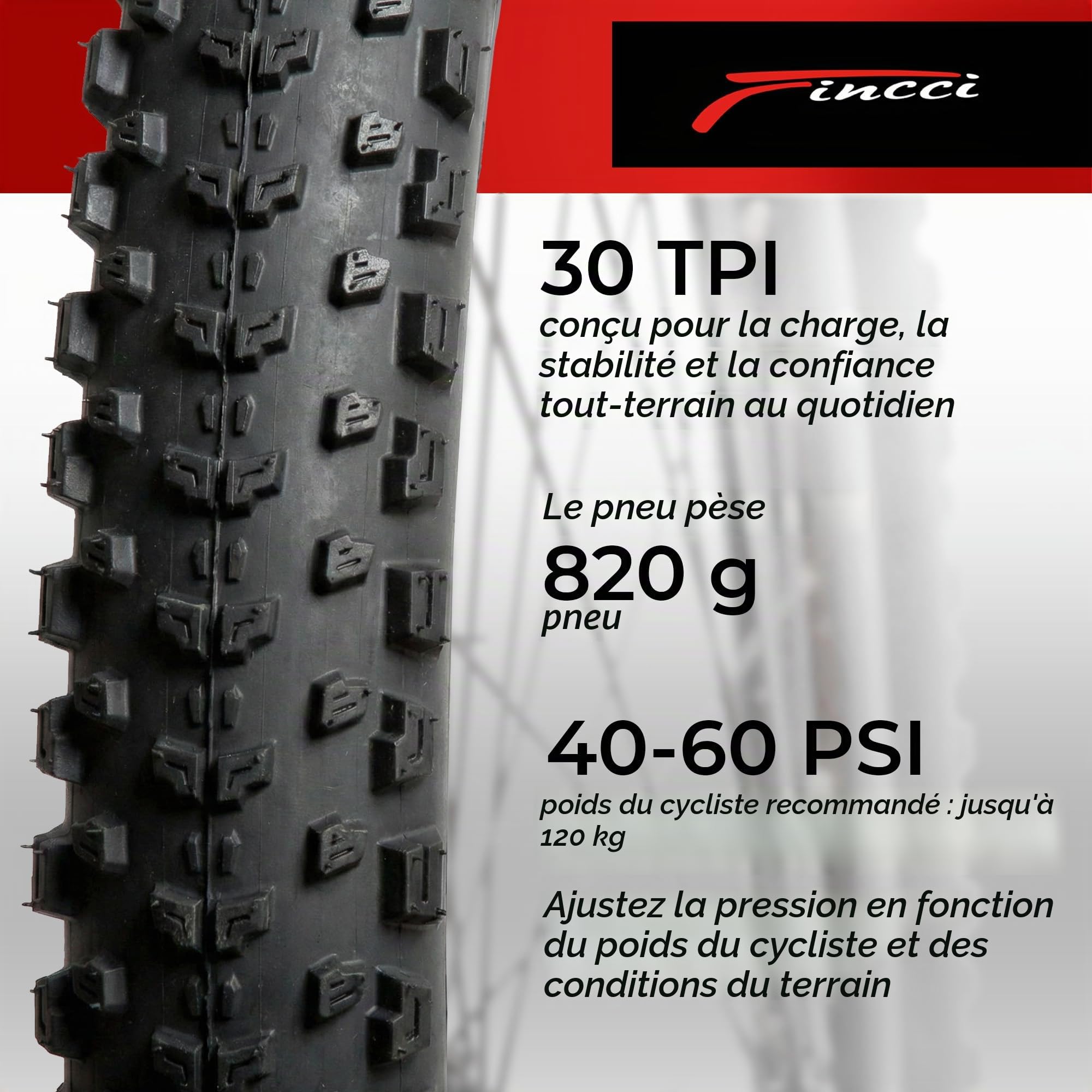 Fincci Pneu VTT 26 Pouces 26x2.25 57-559 Pneus Pliables VTC VAE (Pack de 2) | Pneus Pliables - 30 TPI 35-50 PSI - Crampons Tout-Terrain Ville Électrique Urbain Sentiers Boue Grand Grip Haute Traction