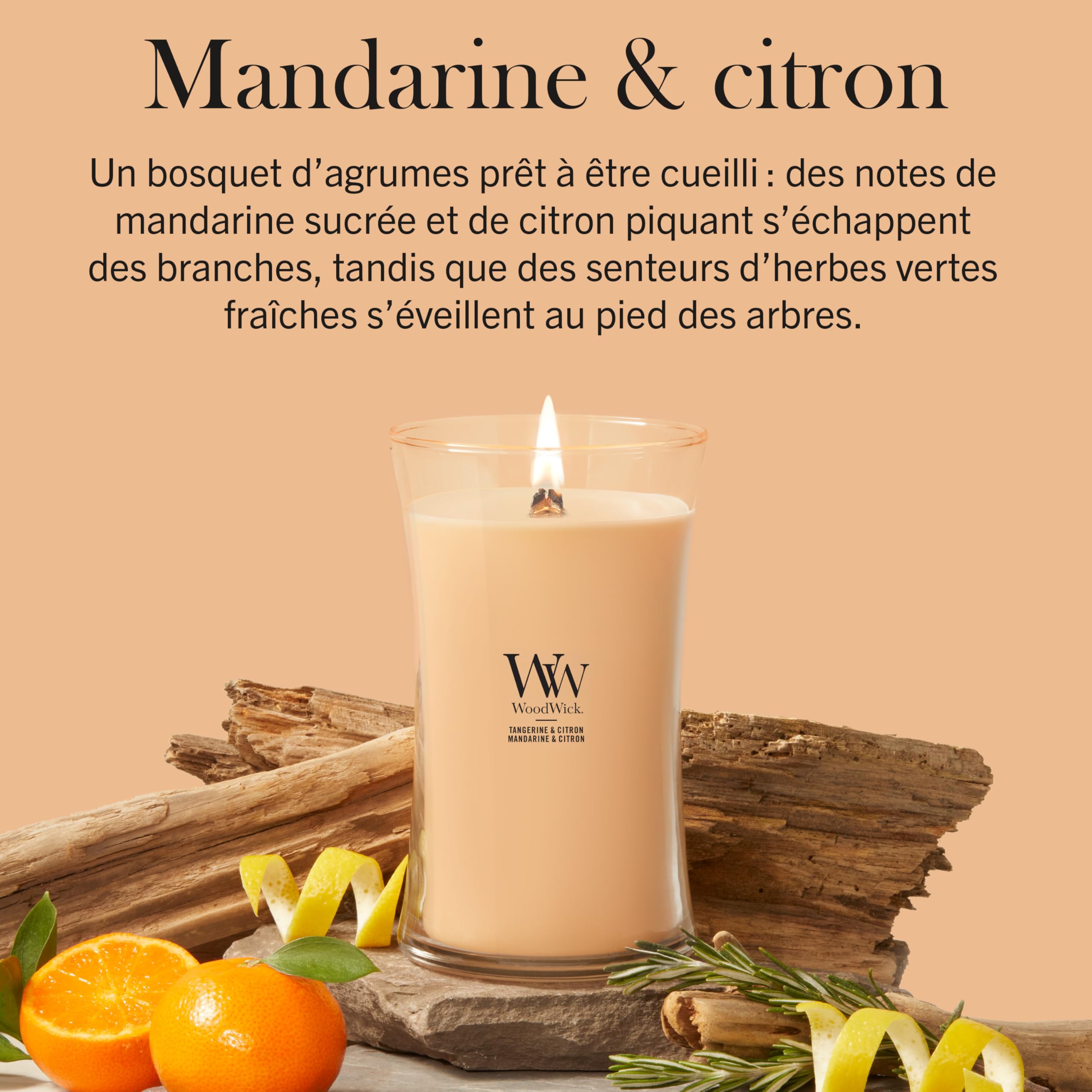 WoodWick Bougie parfumée | Grande bougie sablier | Mandarine & citron | Cadeaux parfaits pour femmes