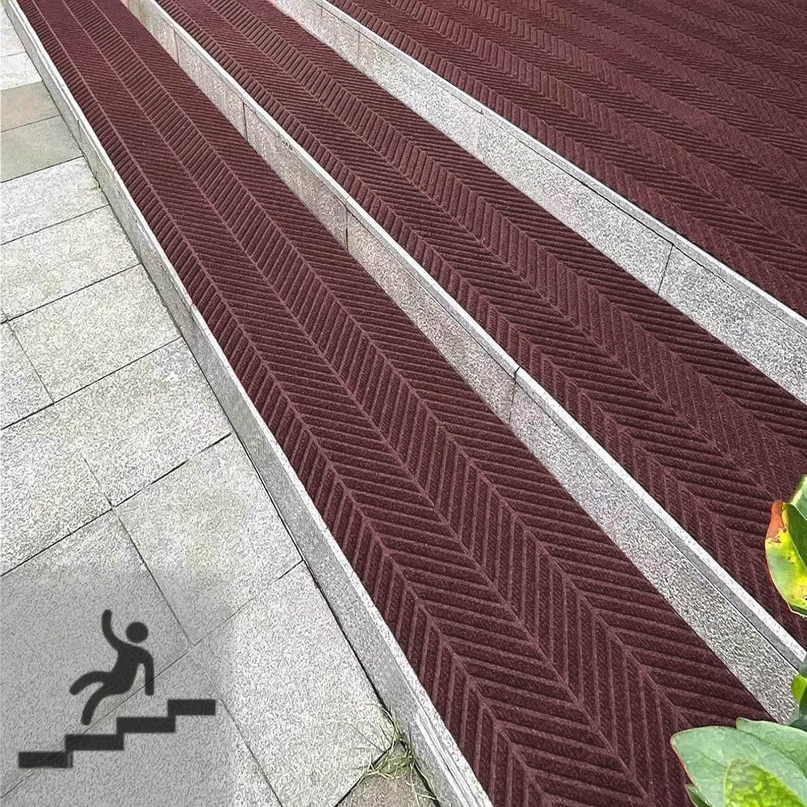 Rutschfeste Treppenmatten für den Außenbereich, 40 x 420 cm, wasserdichte PVC-Rückseite, starker Halt, für den Innen- und Außenbereich, hundefreundlich, Kaffeefarben, Treppensicherheitslösung