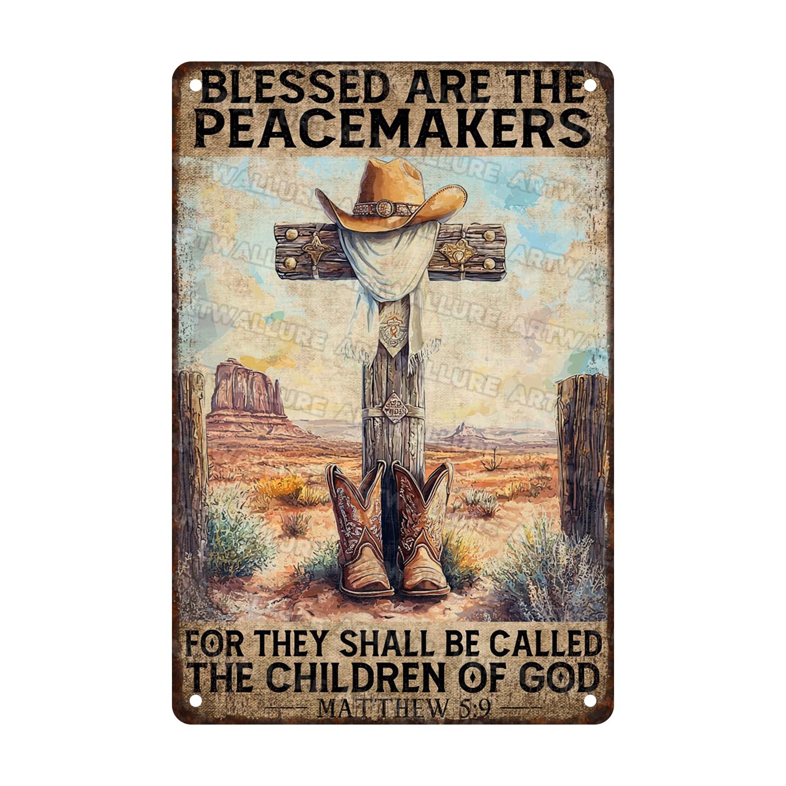 Retro Cowboy Boots Hat Metal Tin Plaque Rustic Home Decor Religious Wall Art Inspirational 8x12inch