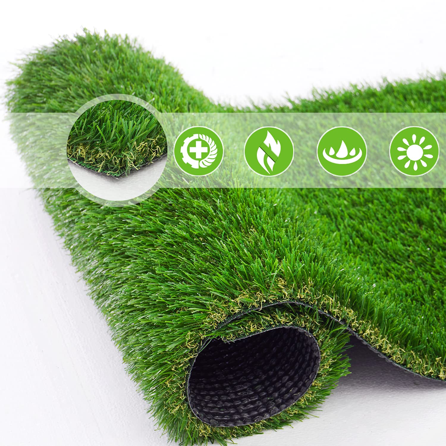 Heyroll Artificial Turf Grass 6' x 10', 1.38 Inch Realistic Artificial Grass Rug, Fake Grass Mat Thick with Rubber Backing, for Pets Dogs Garden Lawn Landscape Indoor Outdoor