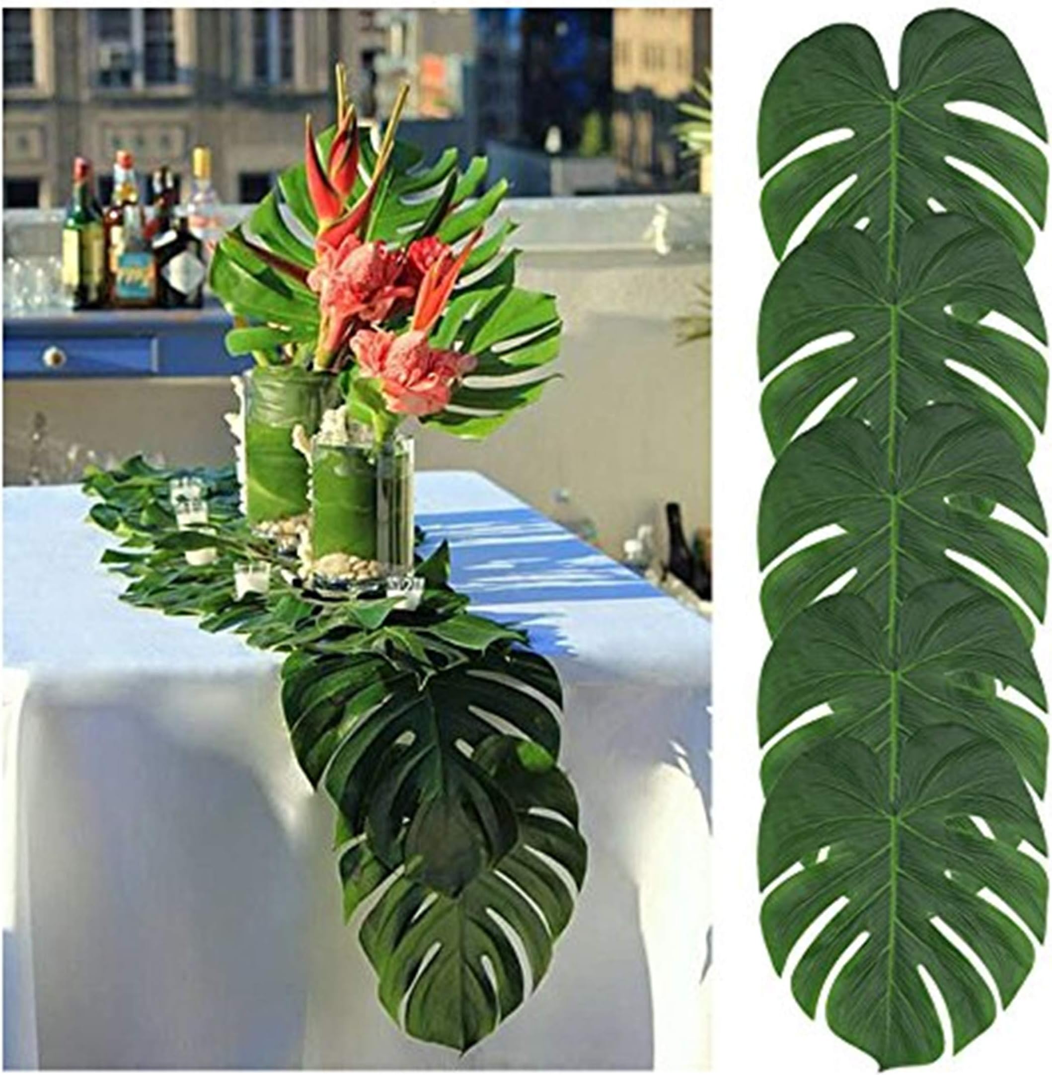 YukaBa Artificial Palm Leaves Table Runner,13.8 x 11.4inch,Wedding Hawaiian Luau Theme Party Supplies Table Decoration Summer Party (12pcs)