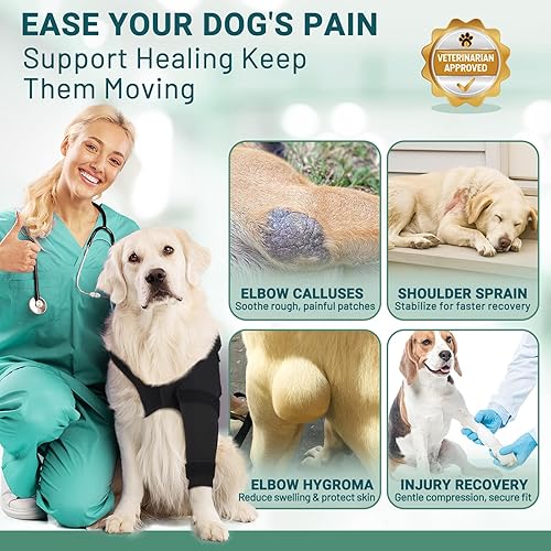 Miniatura 3 de Codera para perro, transpirable y ajustable, soporte de pierna delantera para artritis, higroma, úlceras por presión y callos, envoltura suave para