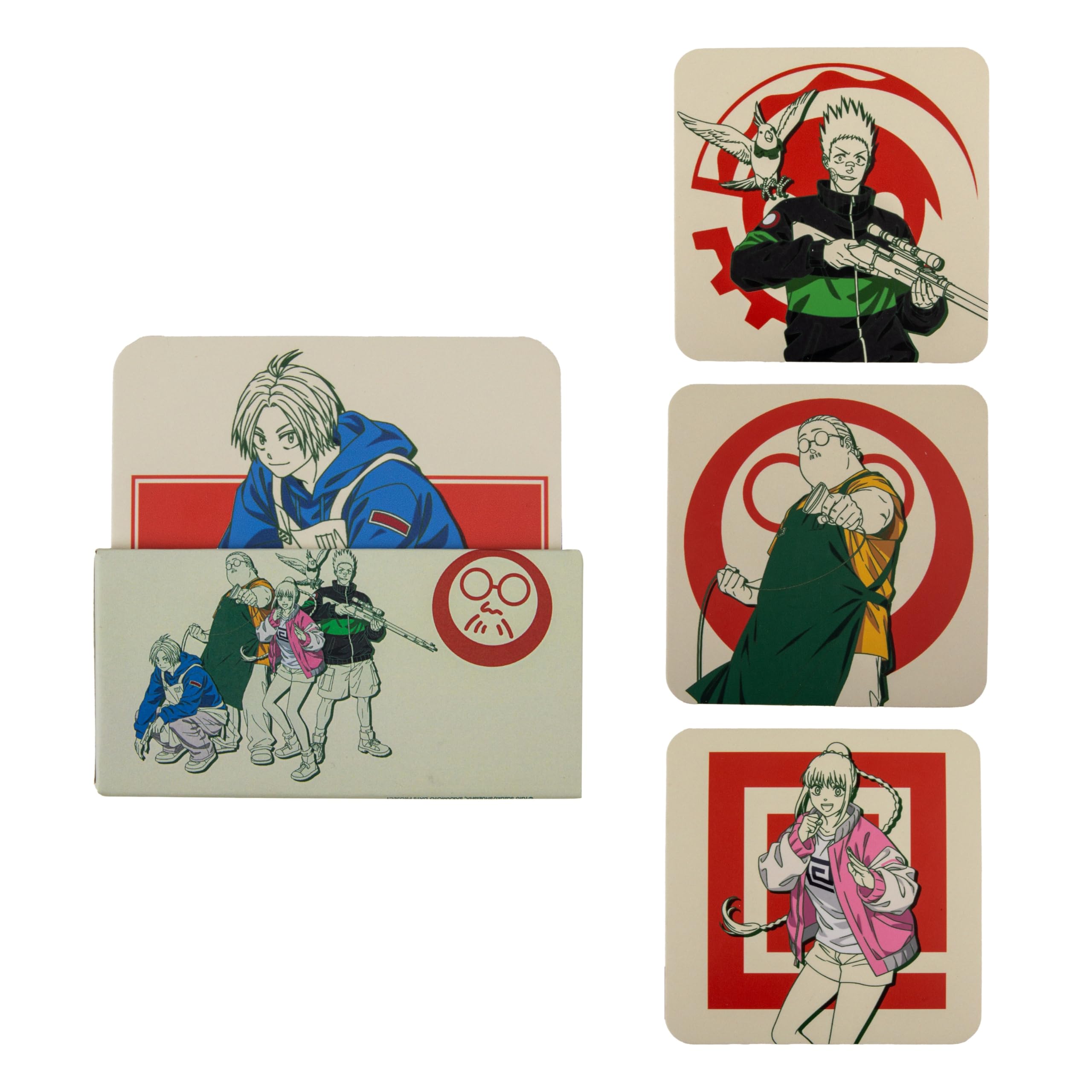 Cinereplicas Black Sakamoto Days – Set Of 4 Legendary Hitman Coasters – 9.5 Cm Diameter – Cork & Paper – Officially Licensed